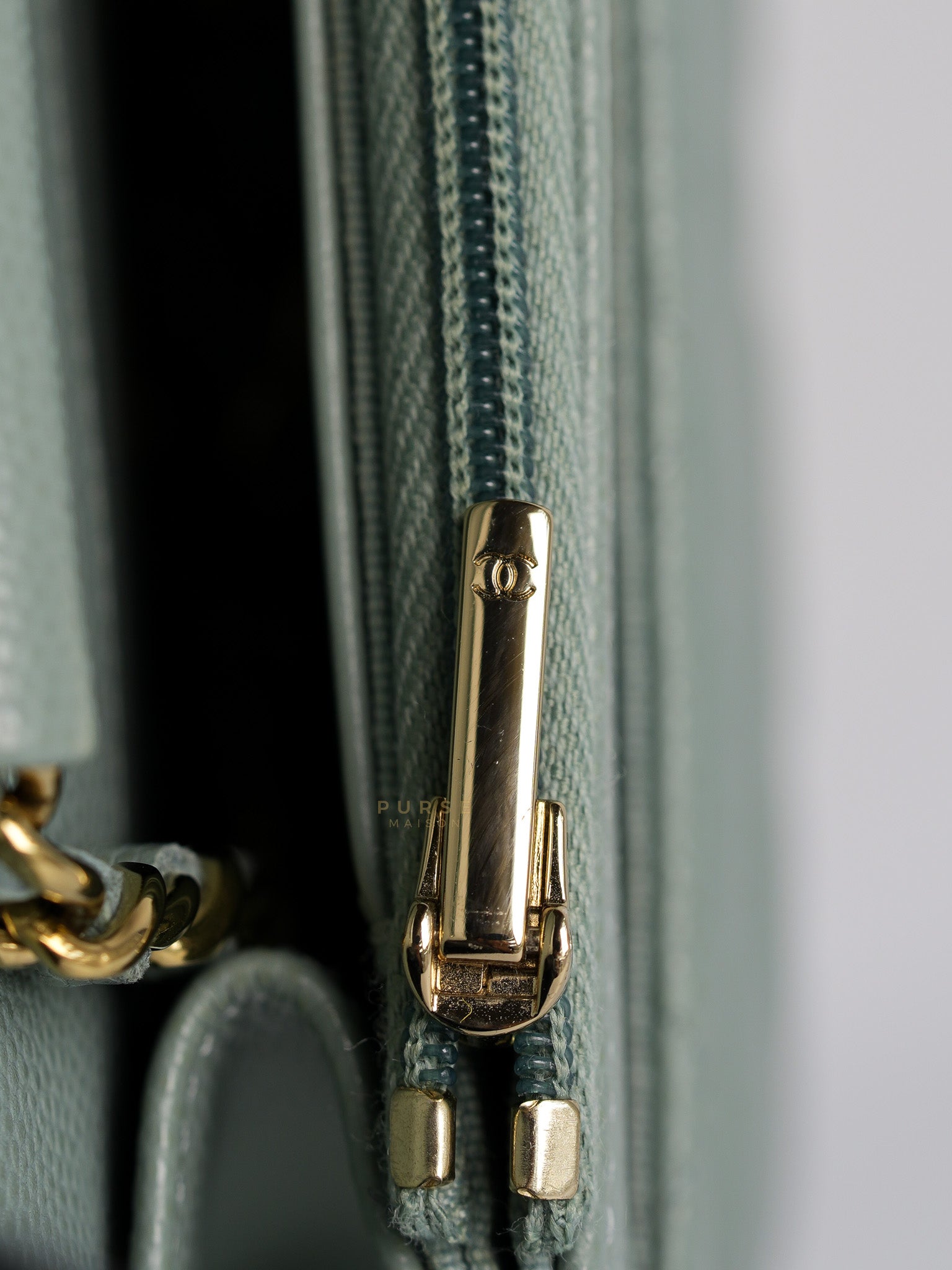 Wallet on Chain(WOC) Light Green Caviar Leather Light Gold Hardware(Microchip) | Purse Maison Luxury Bags Shop