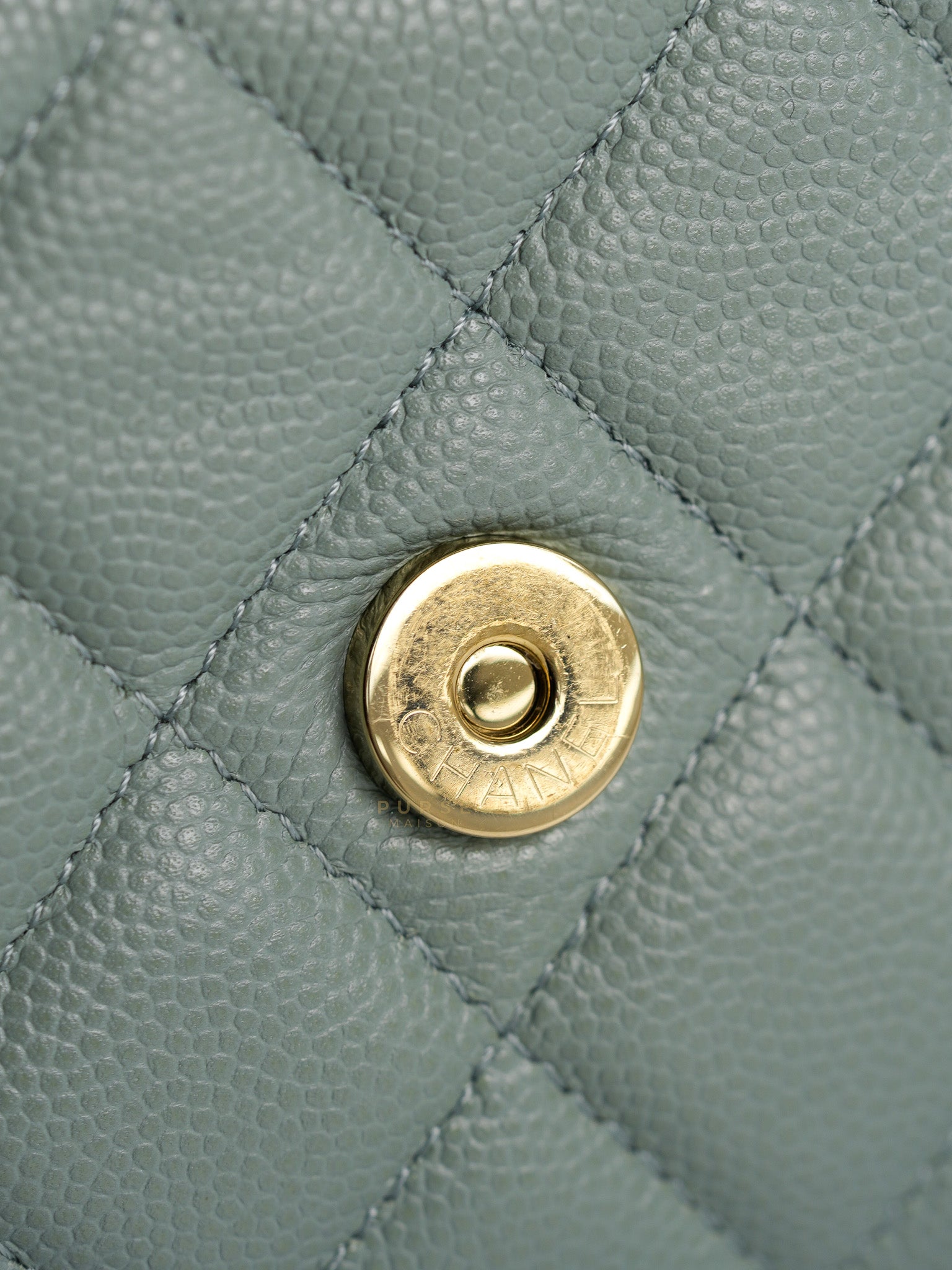 Wallet on Chain(WOC) Light Green Caviar Leather Light Gold Hardware(Microchip) | Purse Maison Luxury Bags Shop