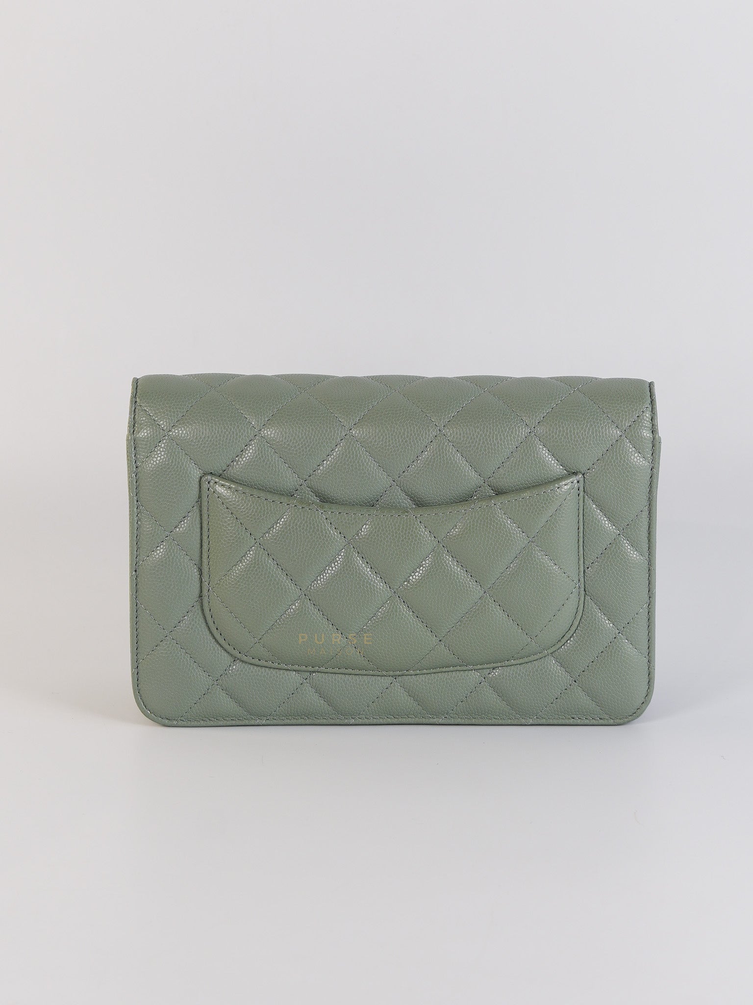 Wallet on Chain(WOC) Light Green Caviar Leather Light Gold Hardware(Microchip) | Purse Maison Luxury Bags Shop