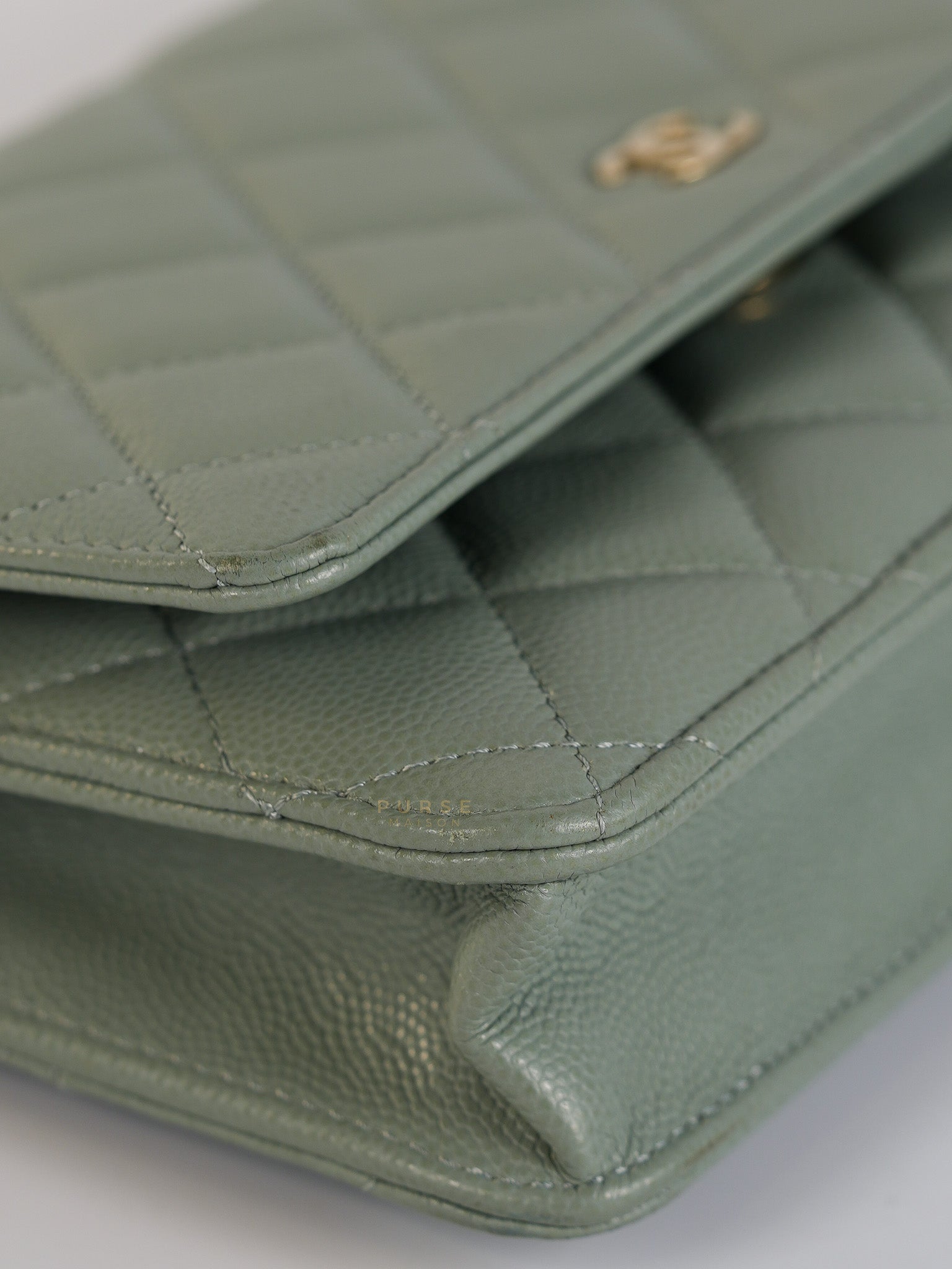 Wallet on Chain(WOC) Light Green Caviar Leather Light Gold Hardware(Microchip) | Purse Maison Luxury Bags Shop