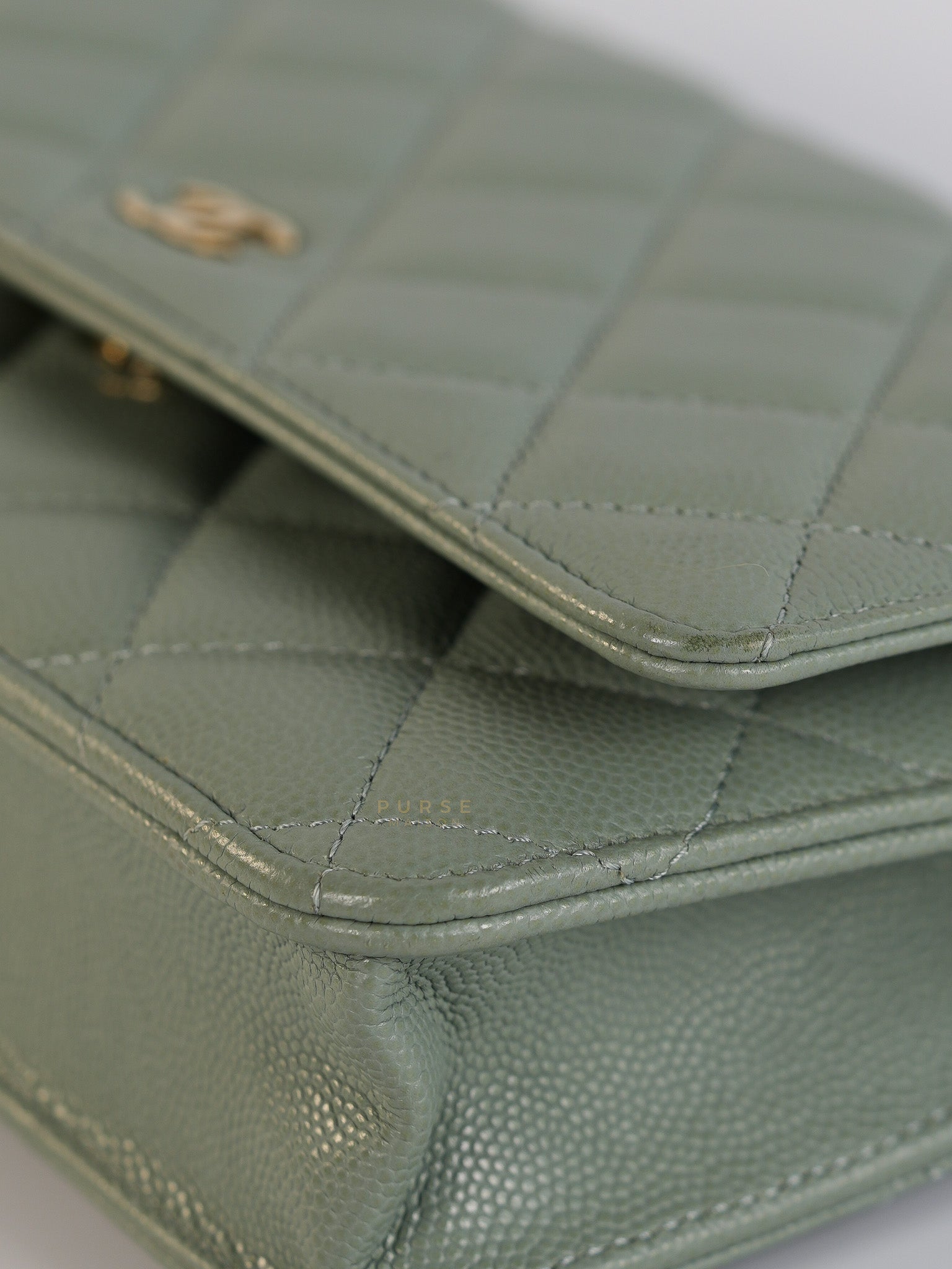 Wallet on Chain(WOC) Light Green Caviar Leather Light Gold Hardware(Microchip) | Purse Maison Luxury Bags Shop