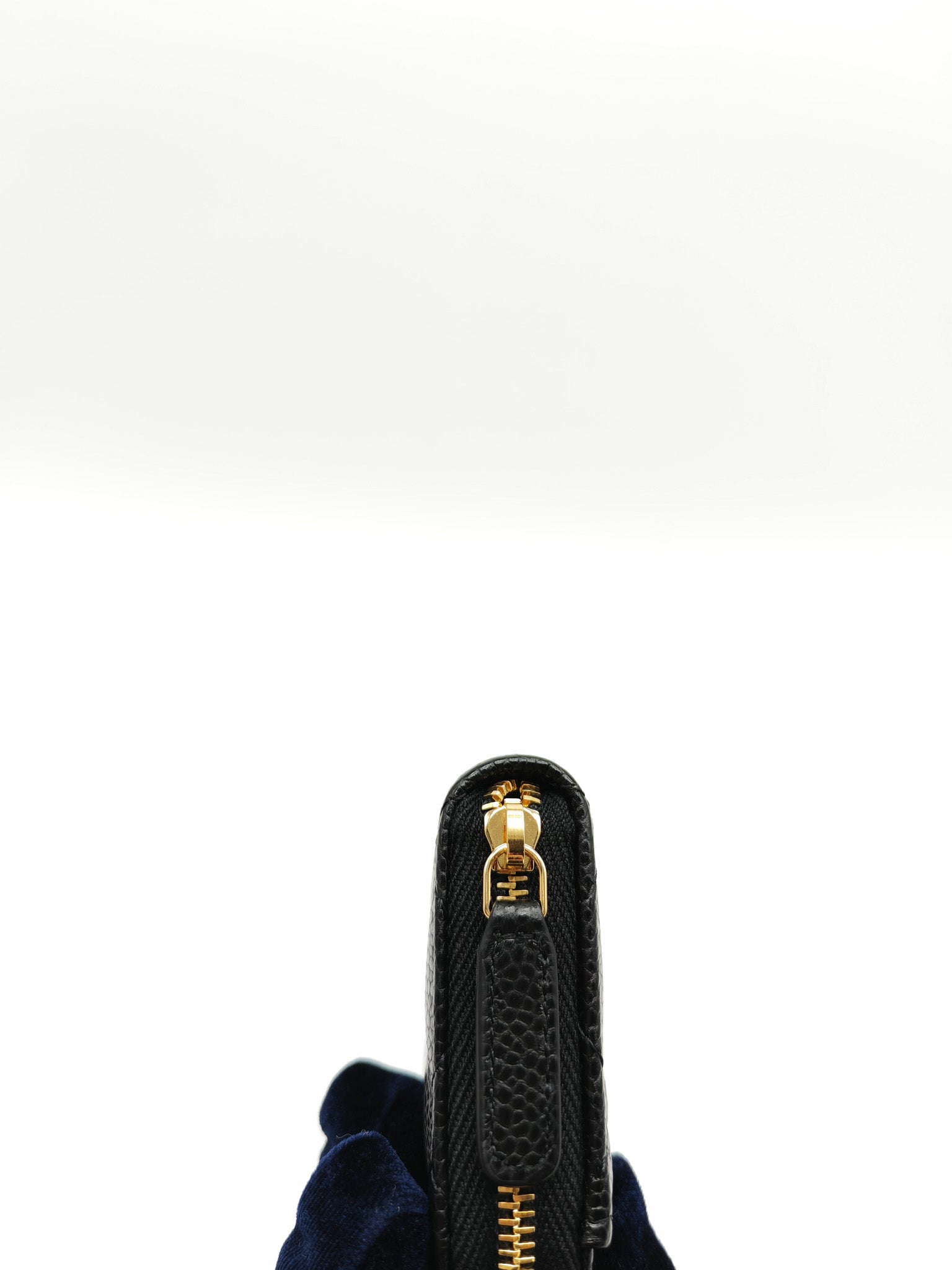 Zipped Card Holder in Black Caviar Leather & Gold Hardware Microchip