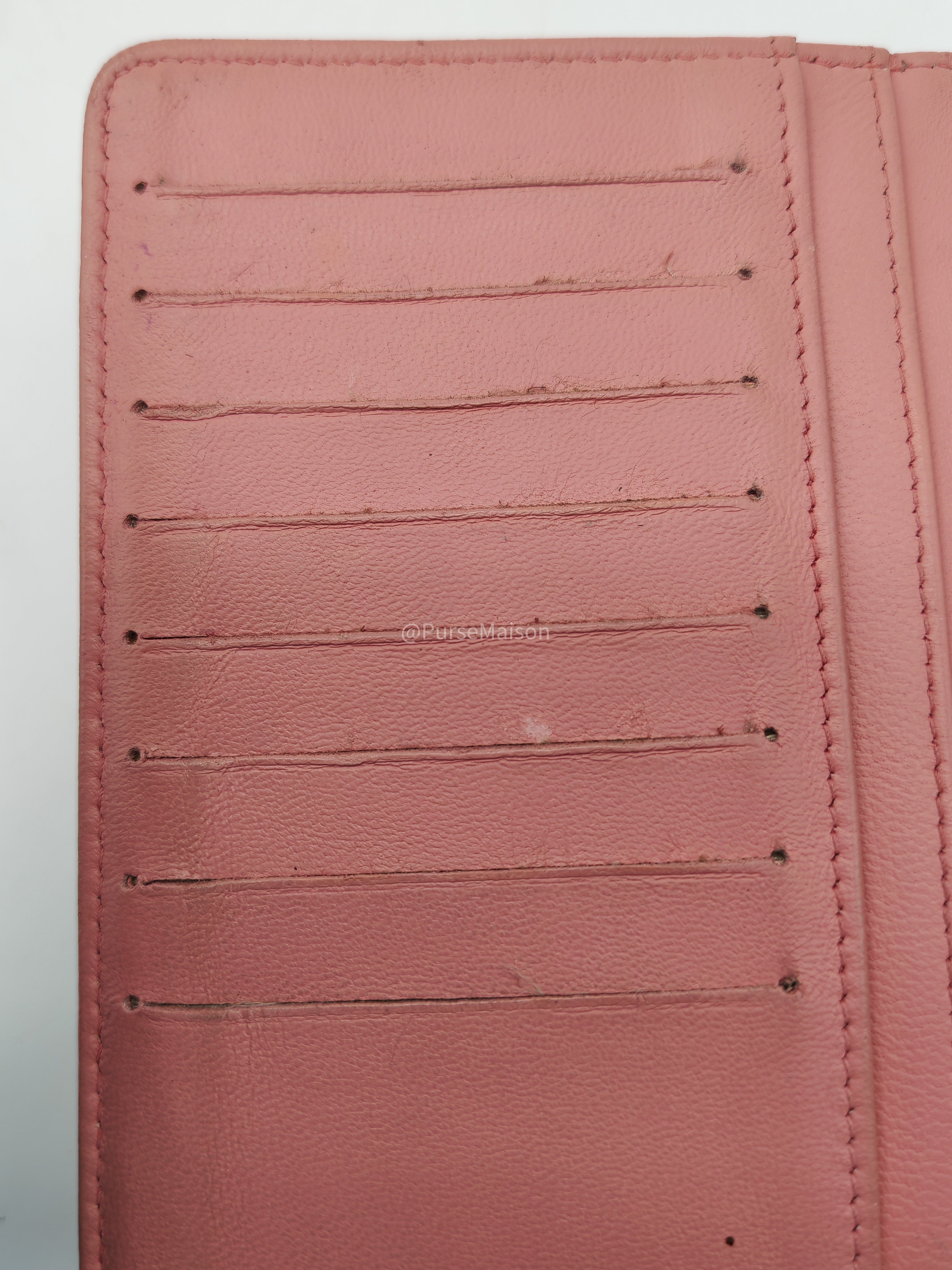 Chanel Camellia Emobossed Long Wallet in Peach Pink Lambskin Leather and Silver Hardware Series 15