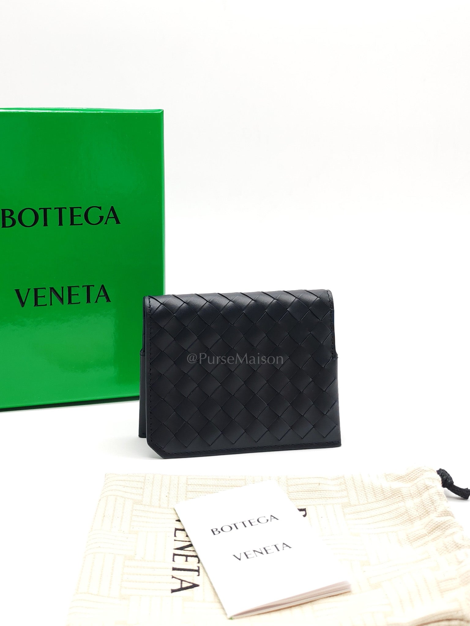 Intercciato Piccolo Bi-fold Wallet in Navy Blue Woven Leather