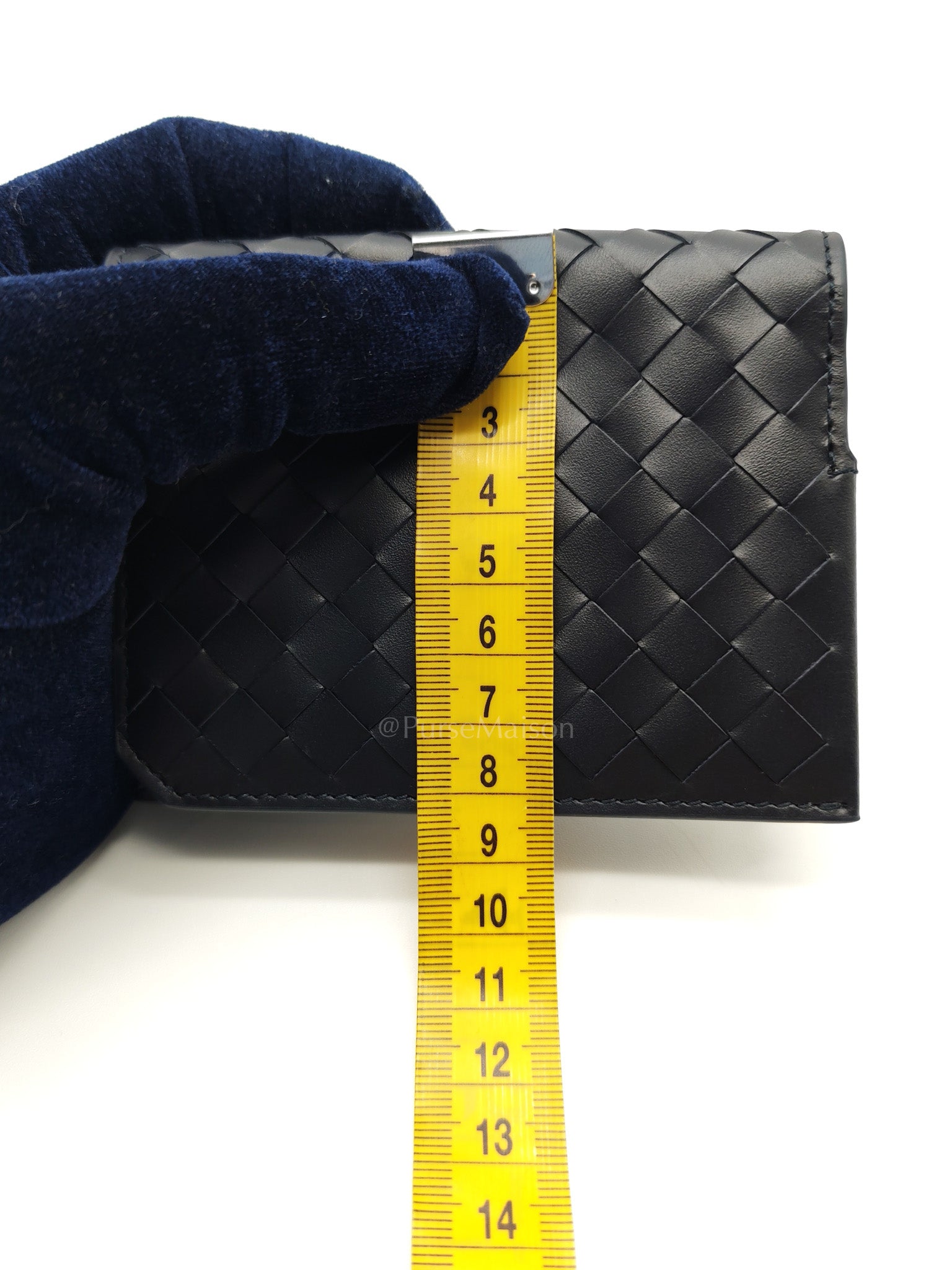Intercciato Piccolo Bi-fold Wallet in Navy Blue Woven Leather