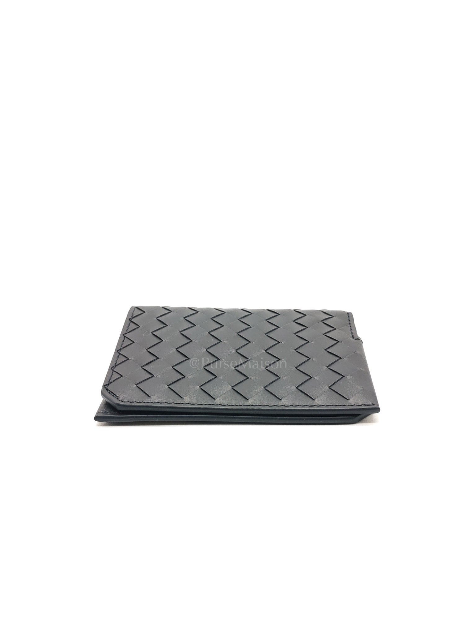 Intercciato Piccolo Bi-fold Wallet in Navy Blue Woven Leather