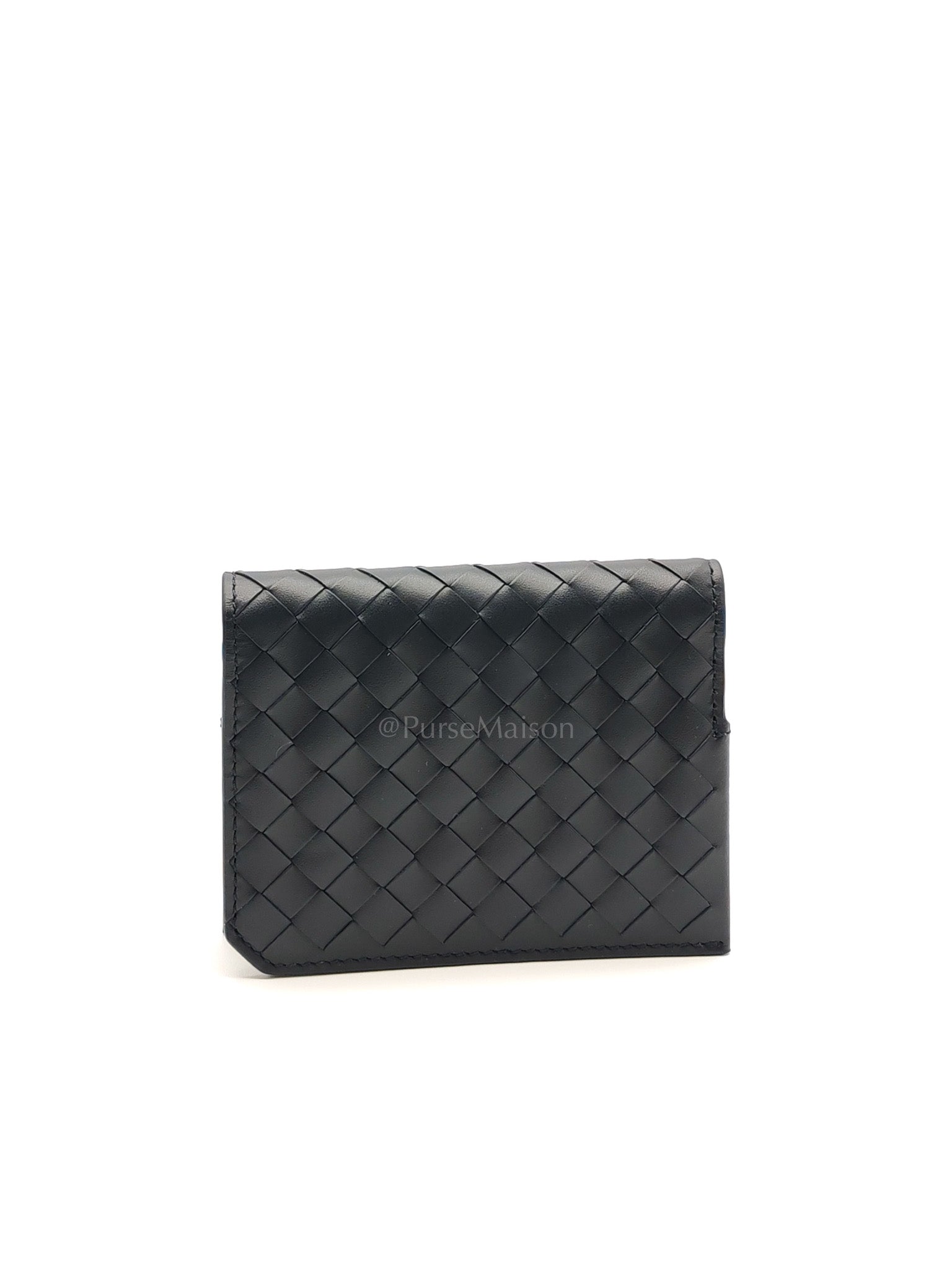 Intercciato Piccolo Bi-fold Wallet in Navy Blue Woven Leather
