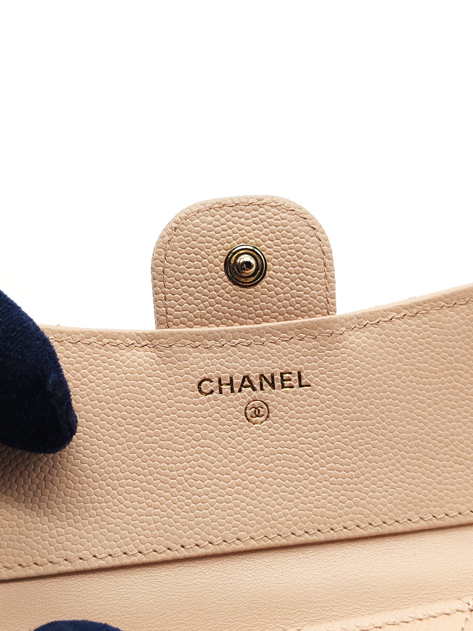 Classic Coin Case Flap Compact Wallet in Iredescent Beige Quilted Caviar Leather & Gold Hardware Series 31