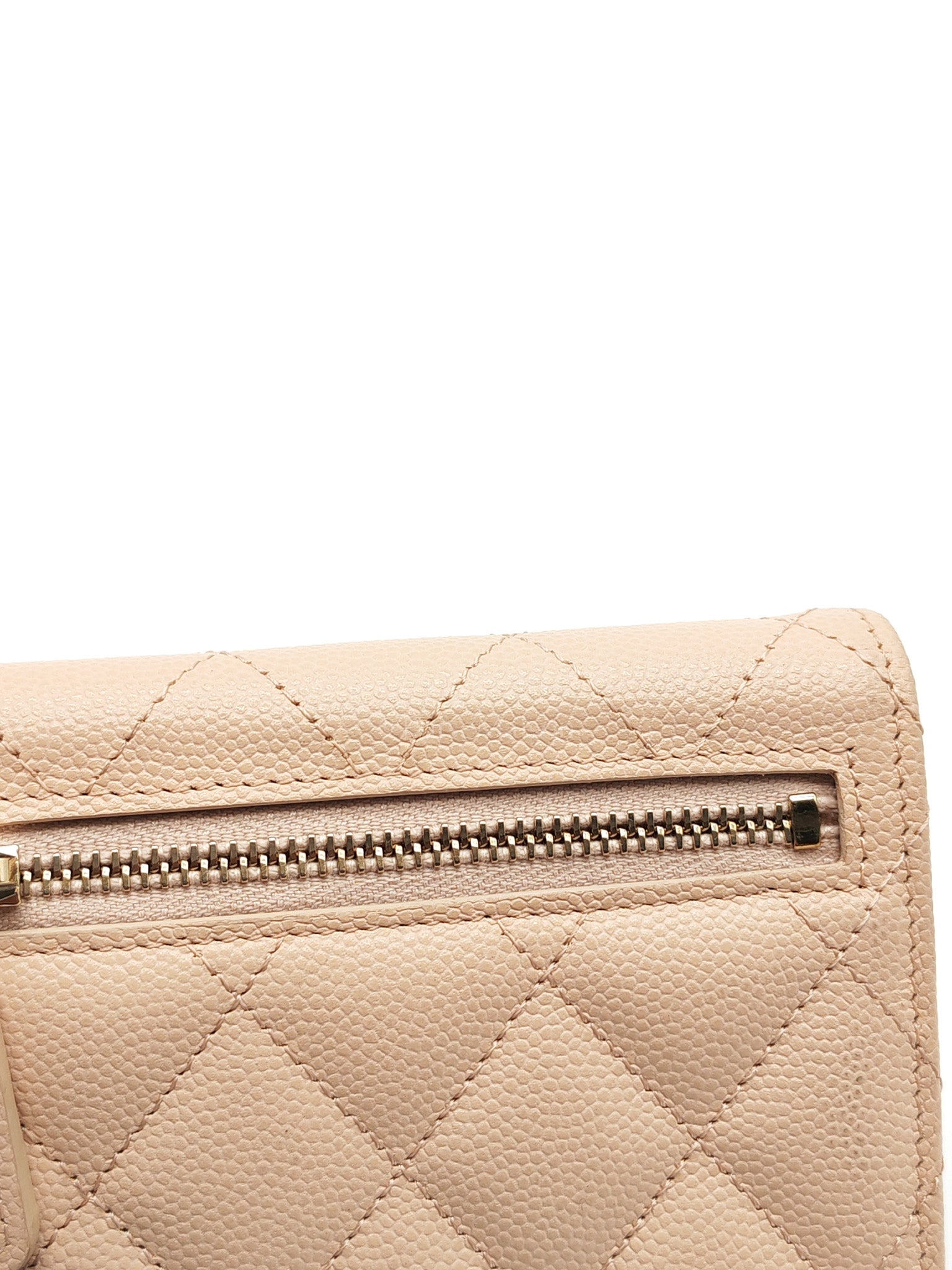 Classic Coin Case Flap Compact Wallet in Iredescent Beige Quilted Caviar Leather & Gold Hardware Series 31