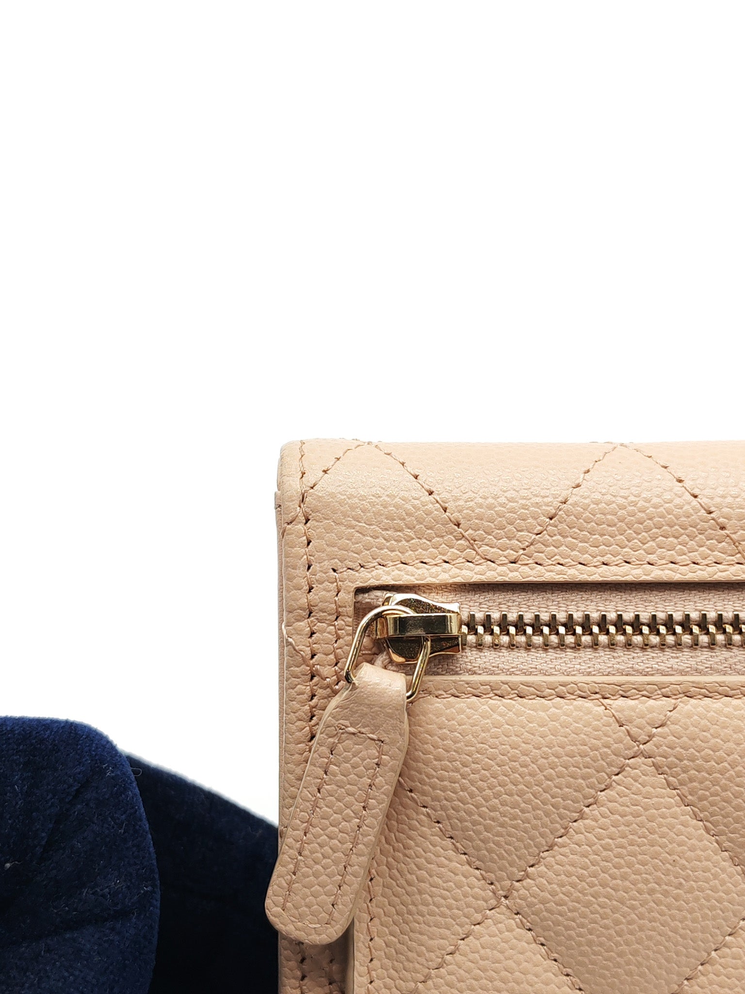 Classic Coin Case Flap Compact Wallet in Iredescent Beige Quilted Caviar Leather & Gold Hardware Series 31