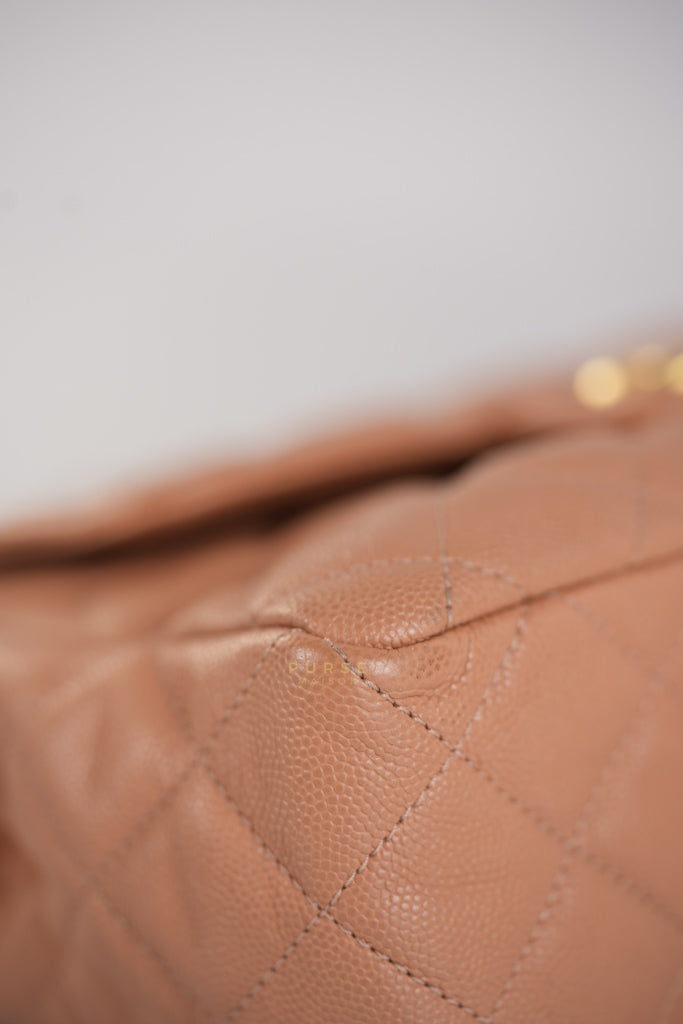 Wavy Small Hobo Caramel Caviar Leather in Aged Gold Hardware (Microchip) | Purse Maison Luxury Bags Shop