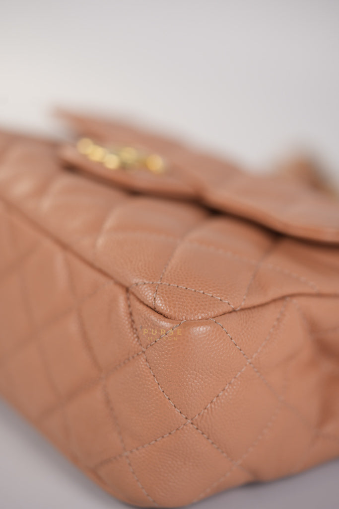 Wavy Small Hobo Caramel Caviar Leather in Aged Gold Hardware (Microchip) | Purse Maison Luxury Bags Shop