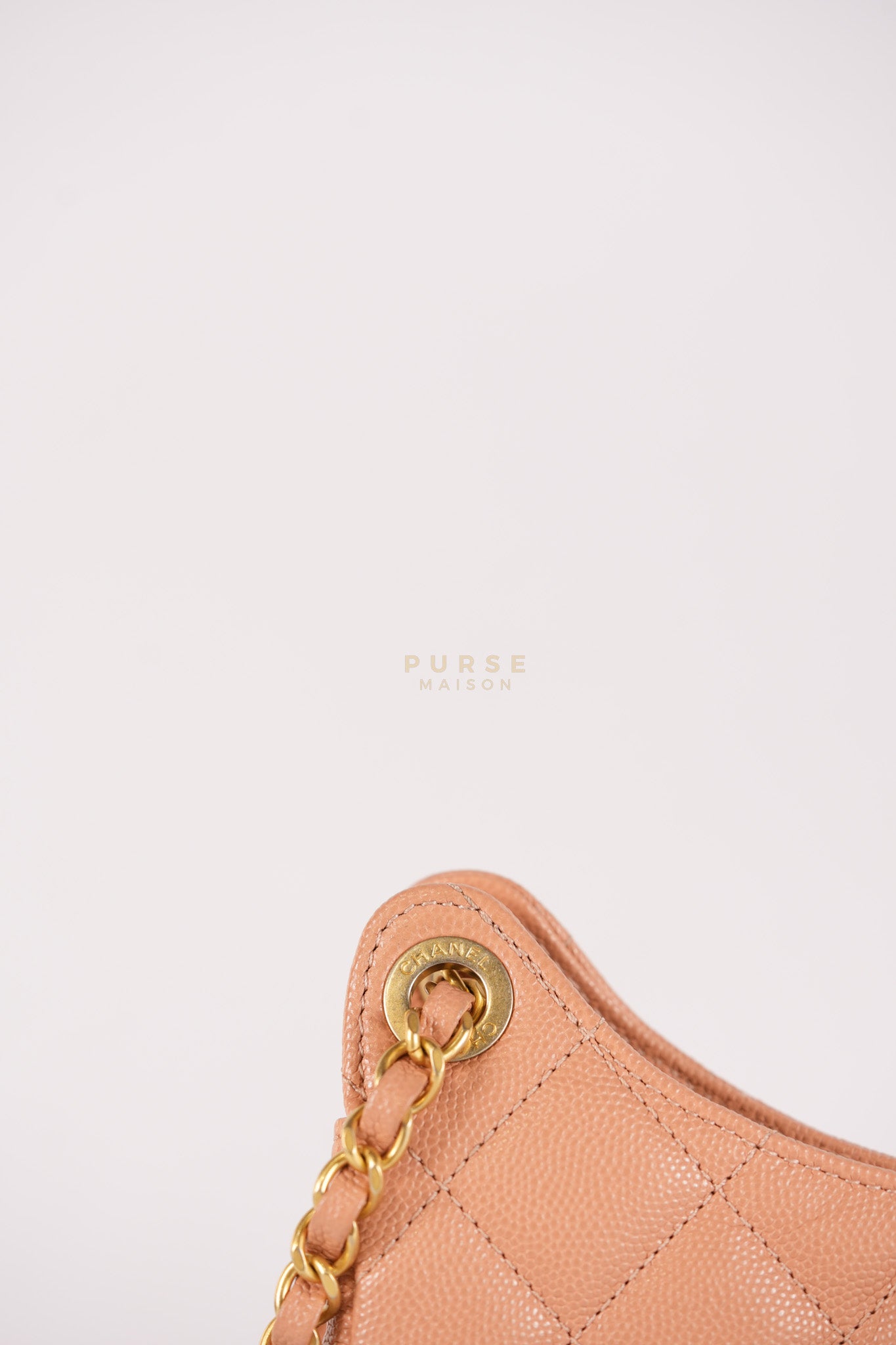 Wavy Small Hobo Caramel Caviar Leather in Aged Gold Hardware (Microchip) | Purse Maison Luxury Bags Shop