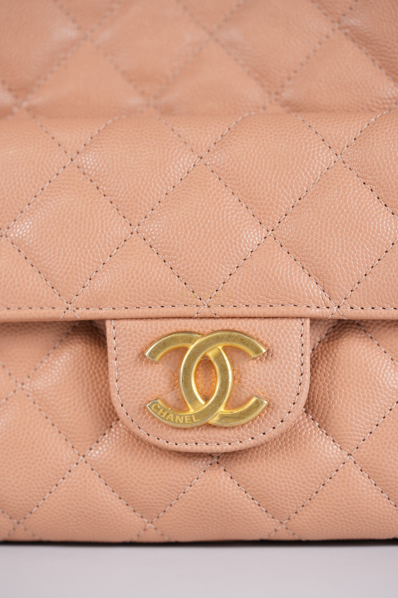 Wavy Small Hobo Caramel Caviar Leather in Aged Gold Hardware (Microchip) | Purse Maison Luxury Bags Shop