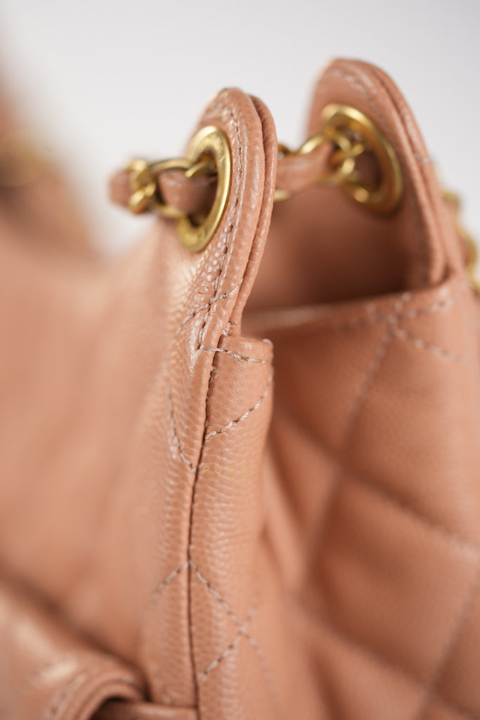 Wavy Small Hobo Caramel Caviar Leather in Aged Gold Hardware (Microchip) | Purse Maison Luxury Bags Shop