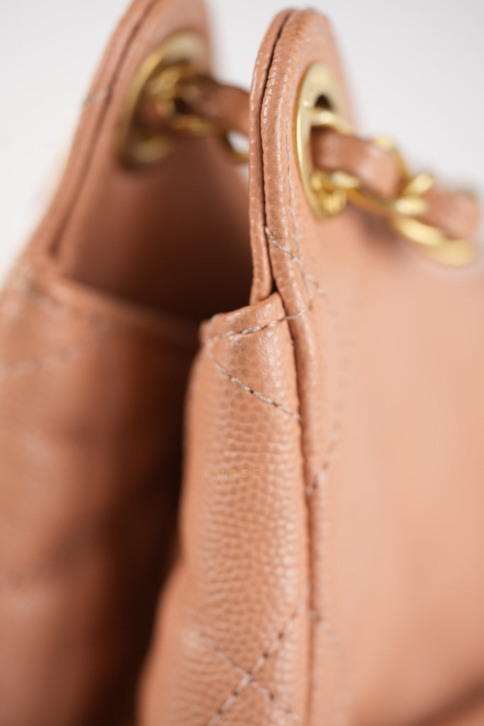 Wavy Small Hobo Caramel Caviar Leather in Aged Gold Hardware (Microchip) | Purse Maison Luxury Bags Shop