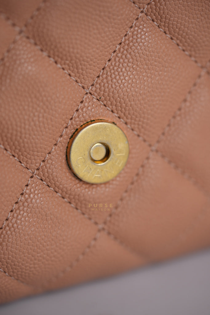 Wavy Small Hobo Caramel Caviar Leather in Aged Gold Hardware (Microchip) | Purse Maison Luxury Bags Shop