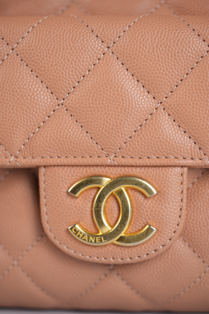 Wavy Small Hobo Caramel Caviar Leather in Aged Gold Hardware (Microchip) | Purse Maison Luxury Bags Shop