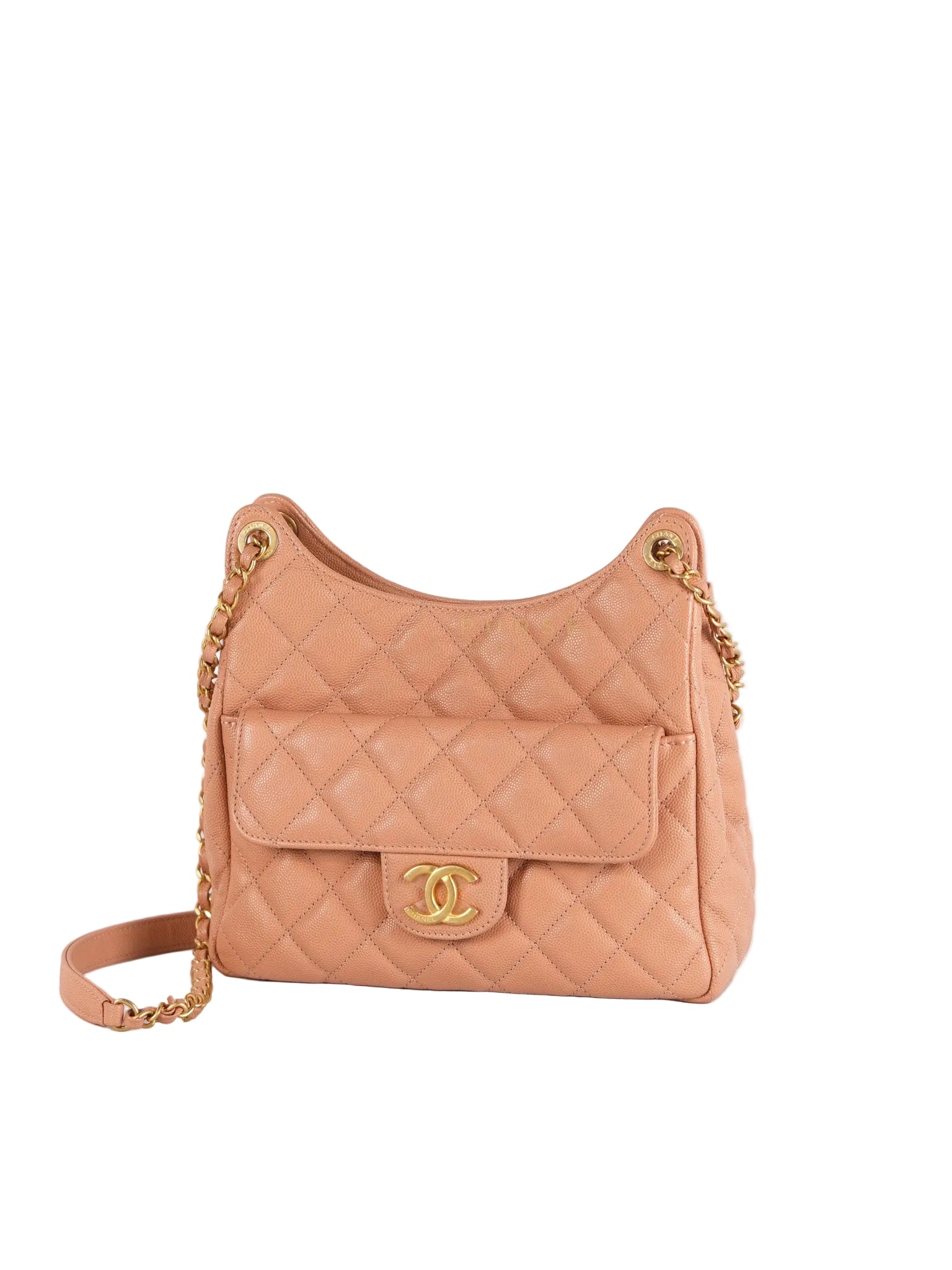 Wavy Small Hobo Caramel Caviar Leather in Aged Gold Hardware (Microchip) | Purse Maison Luxury Bags Shop