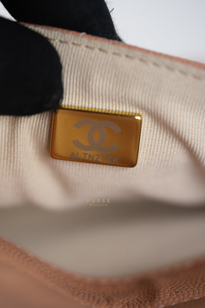 Wavy Small Hobo Caramel Caviar Leather in Aged Gold Hardware (Microchip) | Purse Maison Luxury Bags Shop