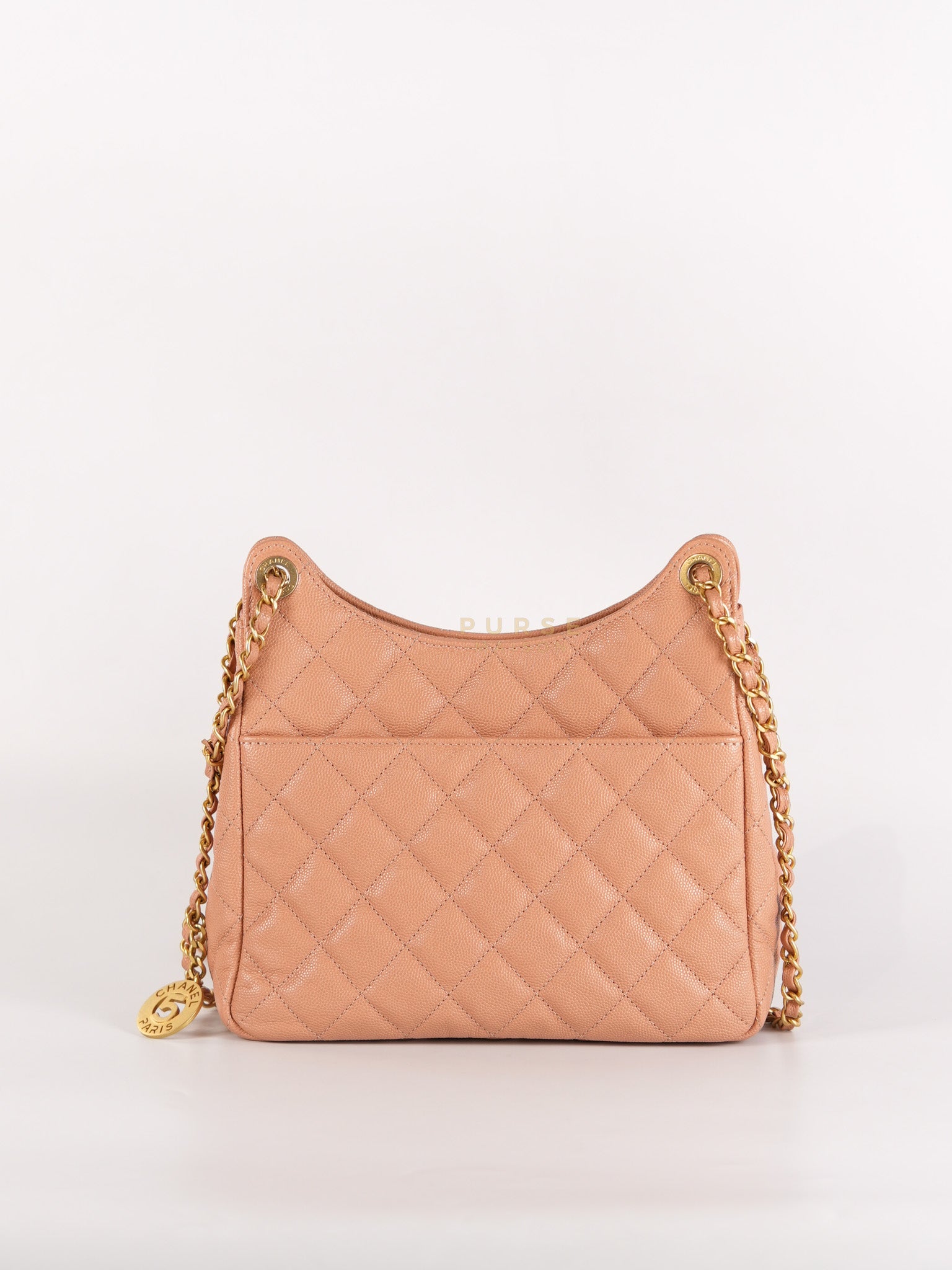 Wavy Small Hobo Caramel Caviar Leather in Aged Gold Hardware (Microchip) | Purse Maison Luxury Bags Shop