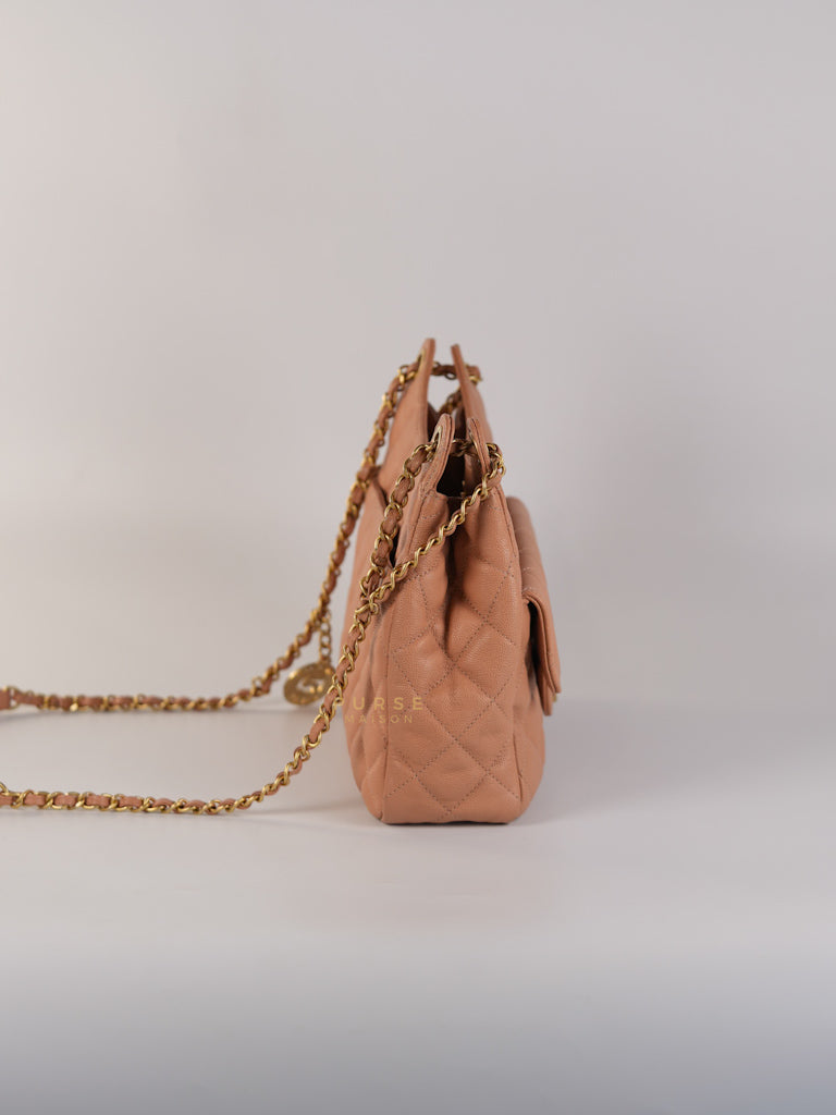 Wavy Small Hobo Caramel Caviar Leather in Aged Gold Hardware (Microchip) | Purse Maison Luxury Bags Shop