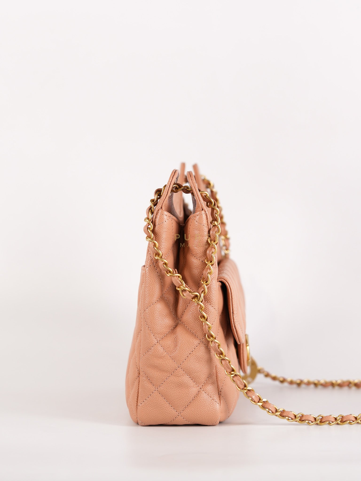 Wavy Small Hobo Caramel Caviar Leather in Aged Gold Hardware (Microchip) | Purse Maison Luxury Bags Shop
