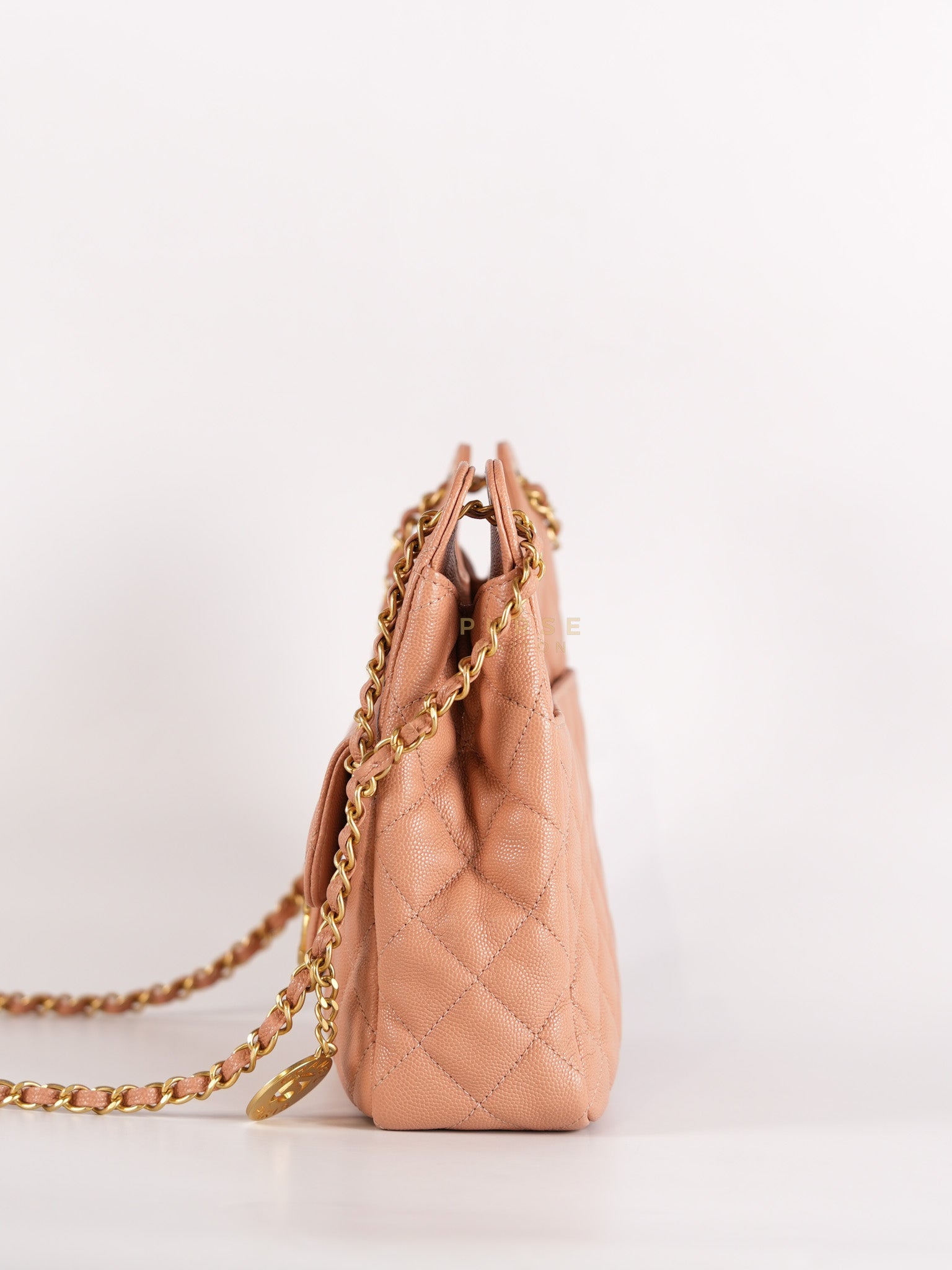 Wavy Small Hobo Caramel Caviar Leather in Aged Gold Hardware (Microchip) | Purse Maison Luxury Bags Shop
