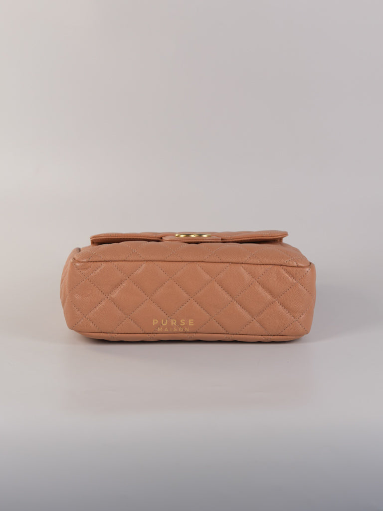 Wavy Small Hobo Caramel Caviar Leather in Aged Gold Hardware (Microchip) | Purse Maison Luxury Bags Shop