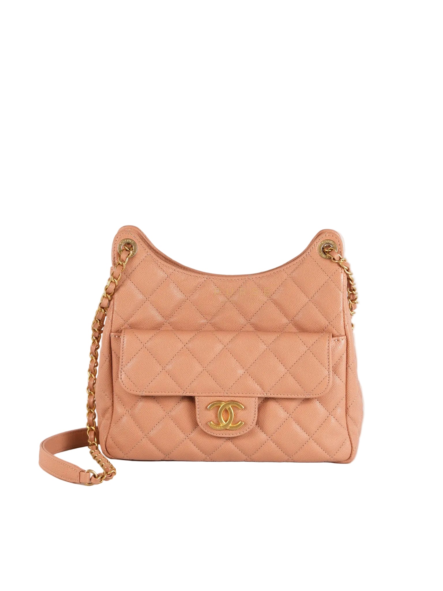 Wavy Small Hobo Caramel Caviar Leather in Aged Gold Hardware (Microchip) | Purse Maison Luxury Bags Shop