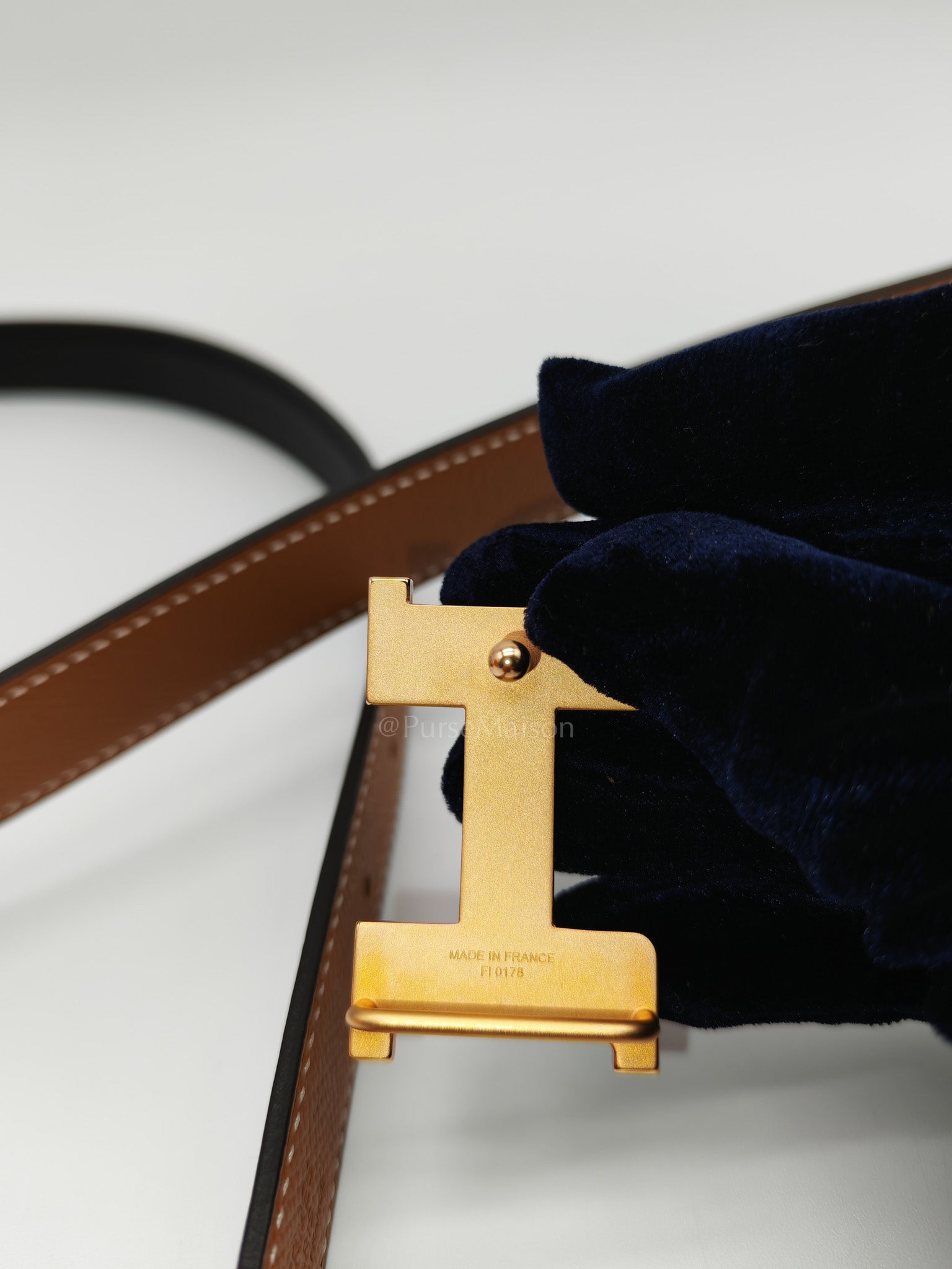 Constance Belt in Gold Epsom Leather & Rose Gold Buckle Stamp C(2023) Size 90