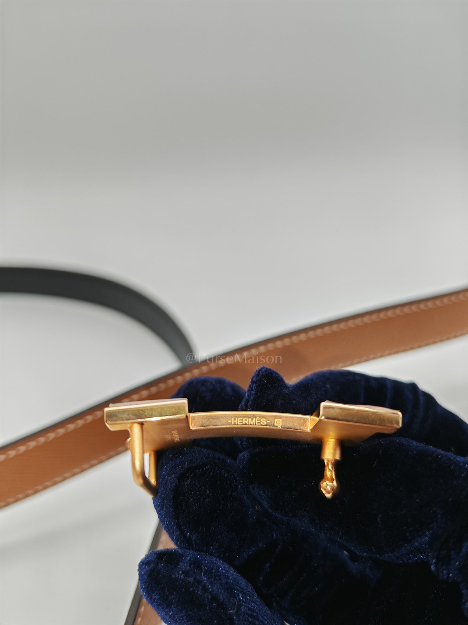 Constance Belt in Gold Epsom Leather & Rose Gold Buckle Stamp C(2023) Size 90