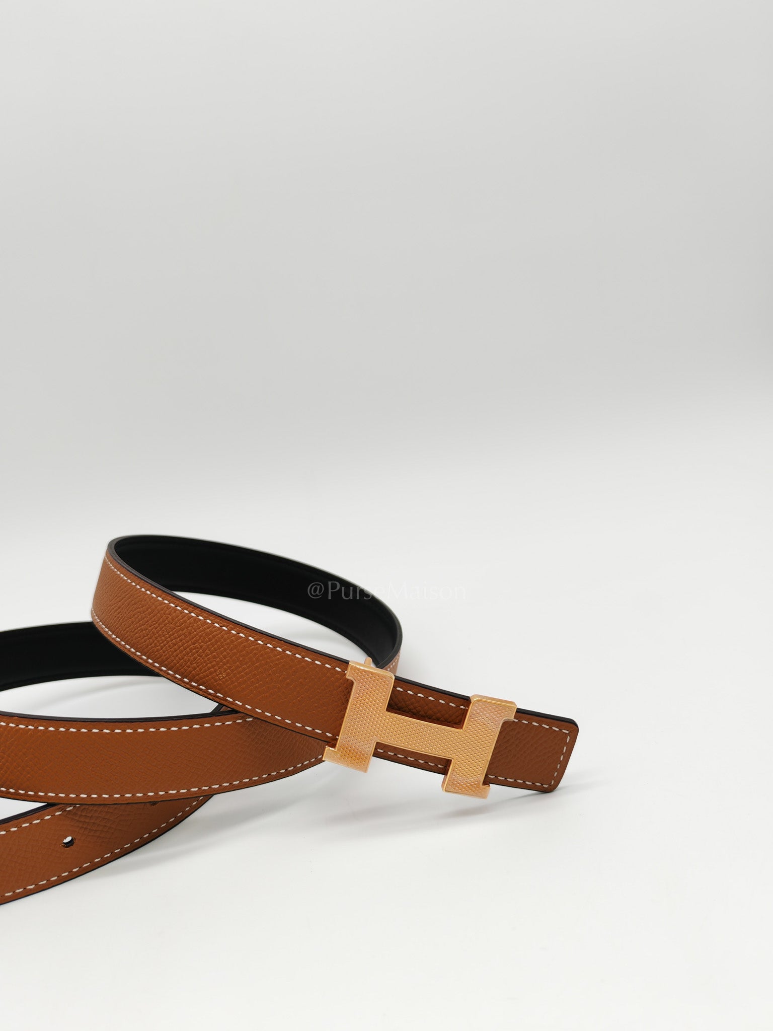 Constance Belt in Gold Epsom Leather & Rose Gold Buckle Stamp C(2023) Size 90