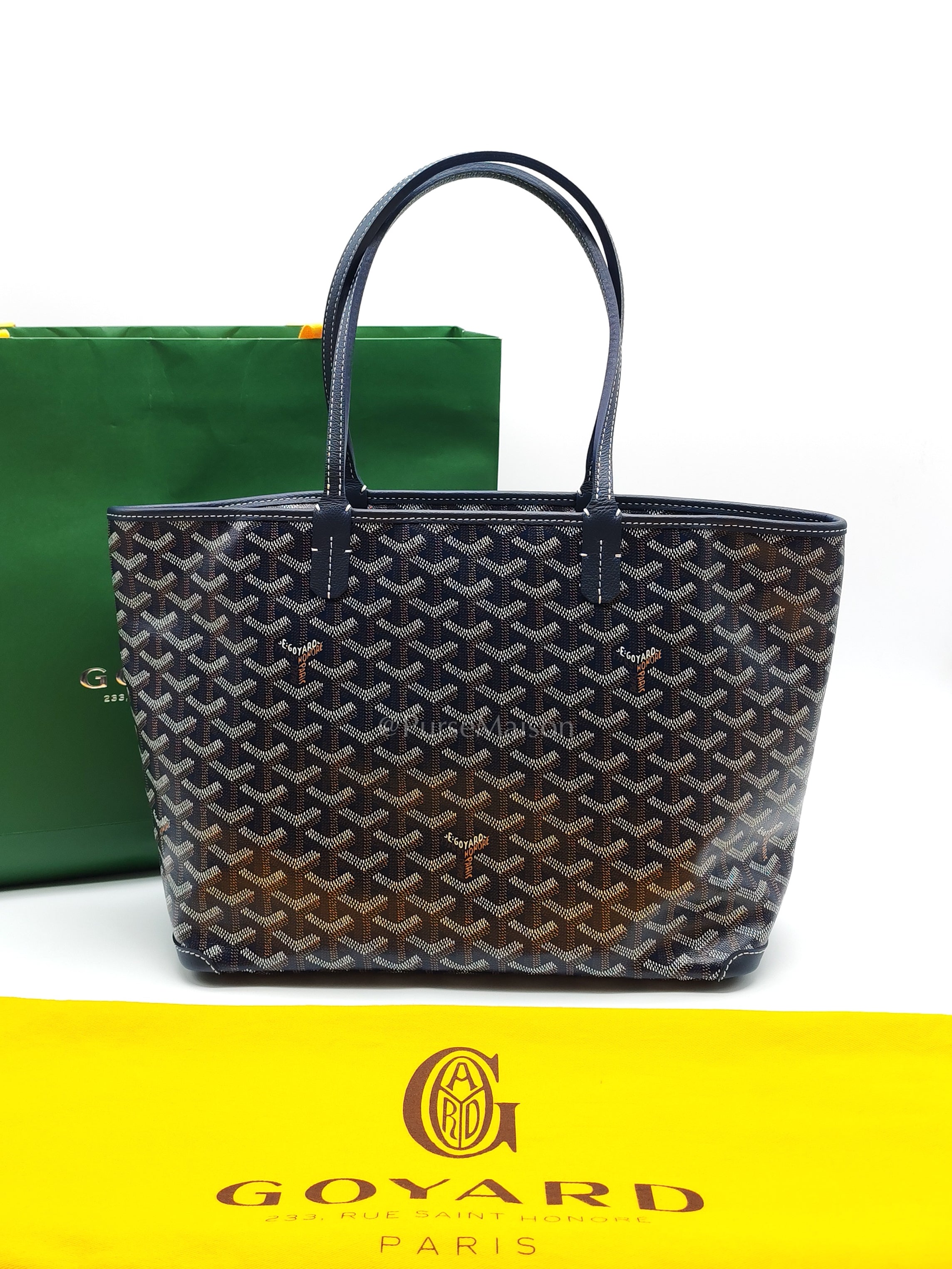 Artois PM in Navy Blue Goyardine Canvas Tote Bag