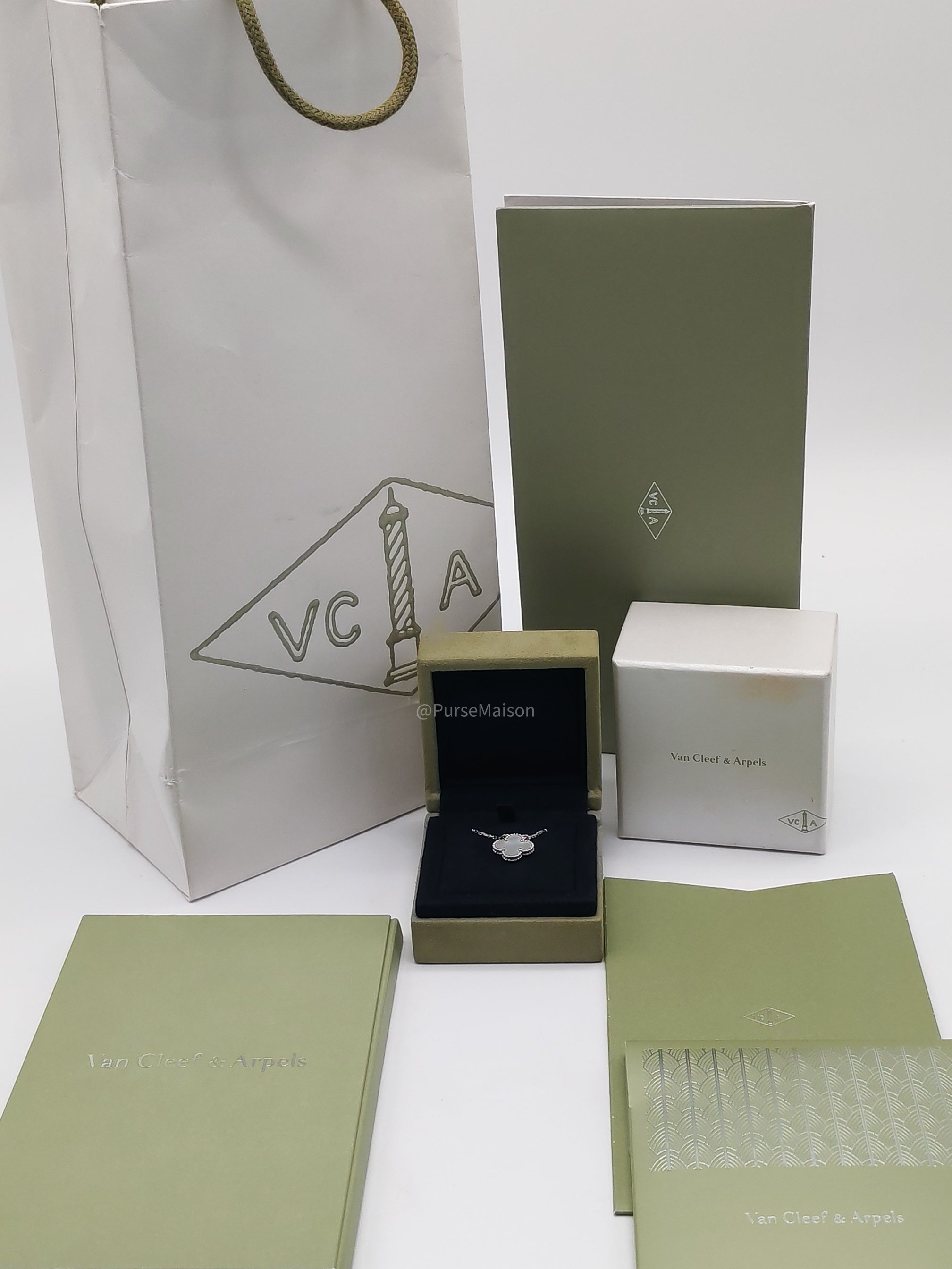 Van Cleef & Arpels Vintage Alhambra White MOP Pendant in 18k White Gold Necklace (2023)