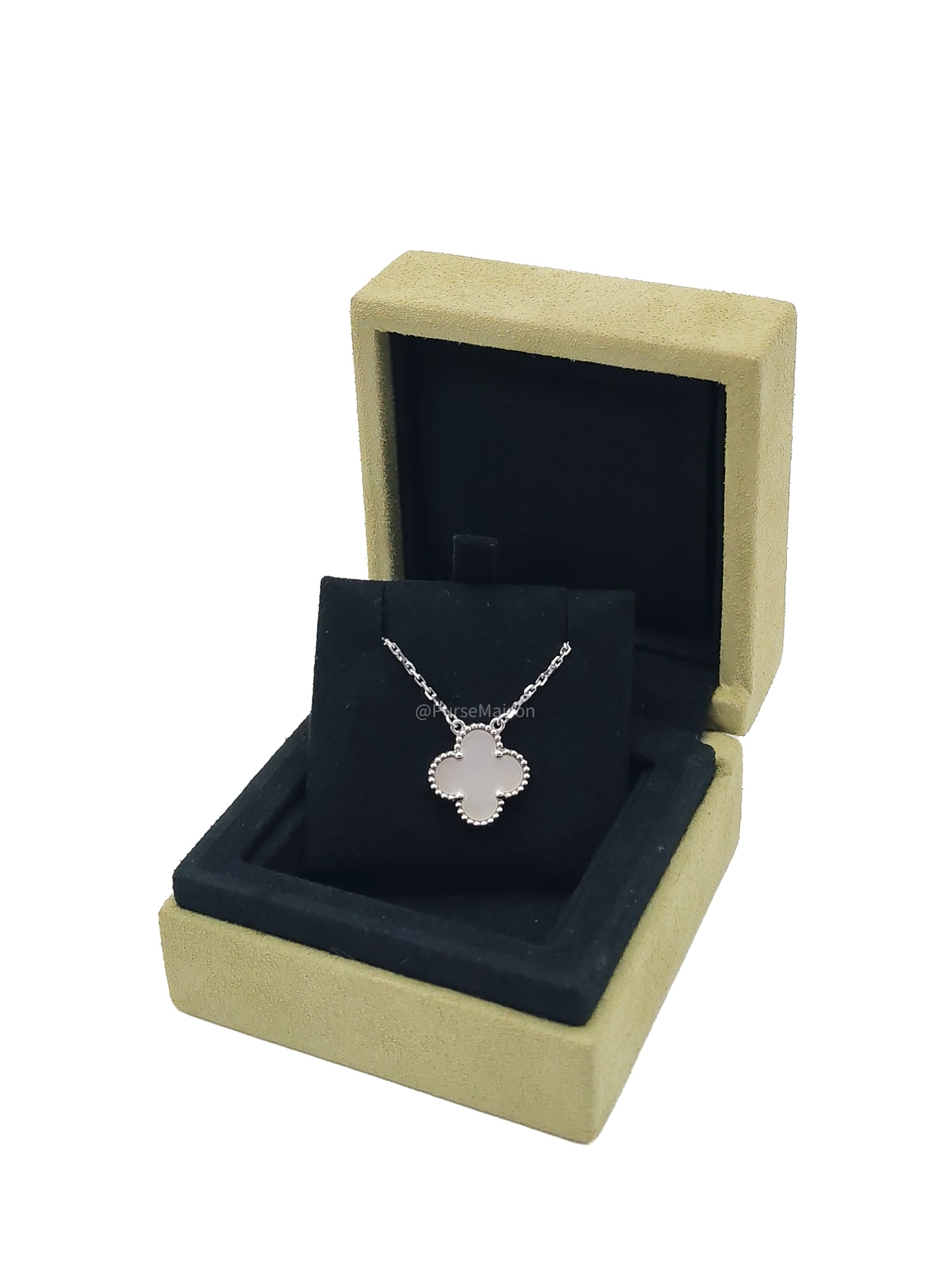 Van Cleef & Arpels Vintage Alhambra White MOP Pendant in 18k White Gold Necklace (2023)