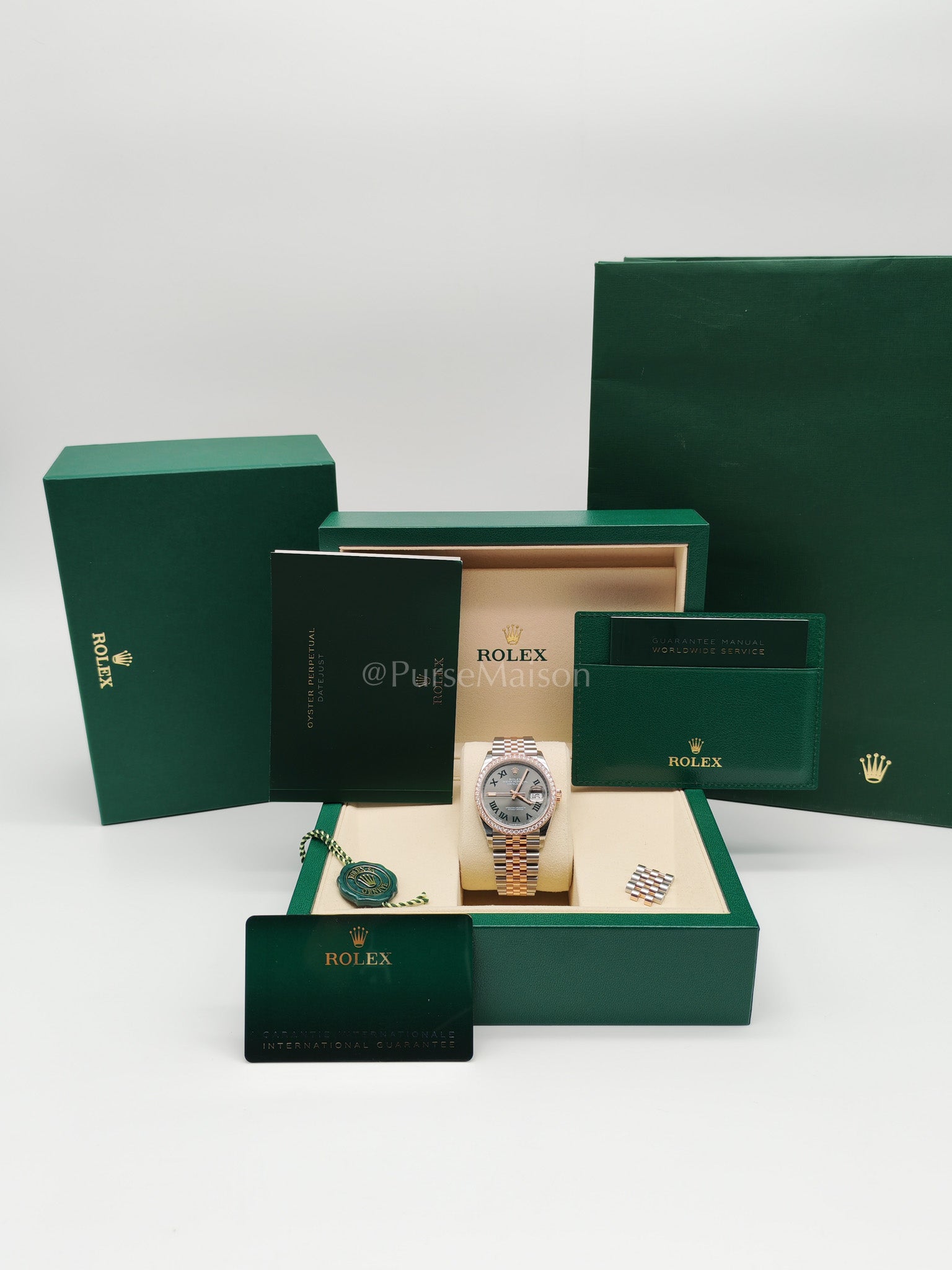 Wimbledon 36mm Oyster Perpetual Datejust Everose gold and Diamond Bezel Jubilee Stainless Steel Strap Year 2025 (Reference Number: 126281RBR) | Purse Maison Luxury Bags Shop