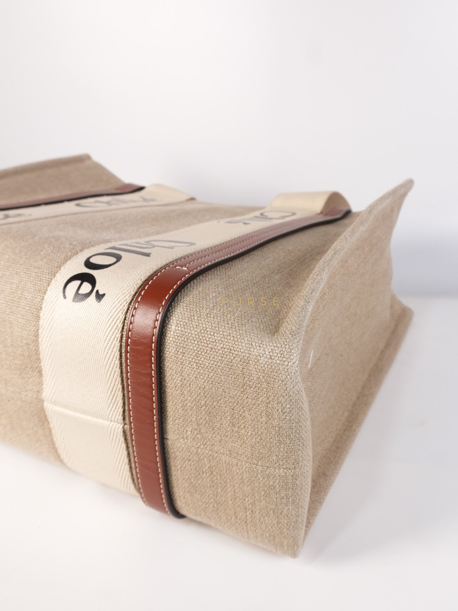 Woody Canvas & Calf Leather Tote Bag Medium | Purse Maison Luxury Bags Shop