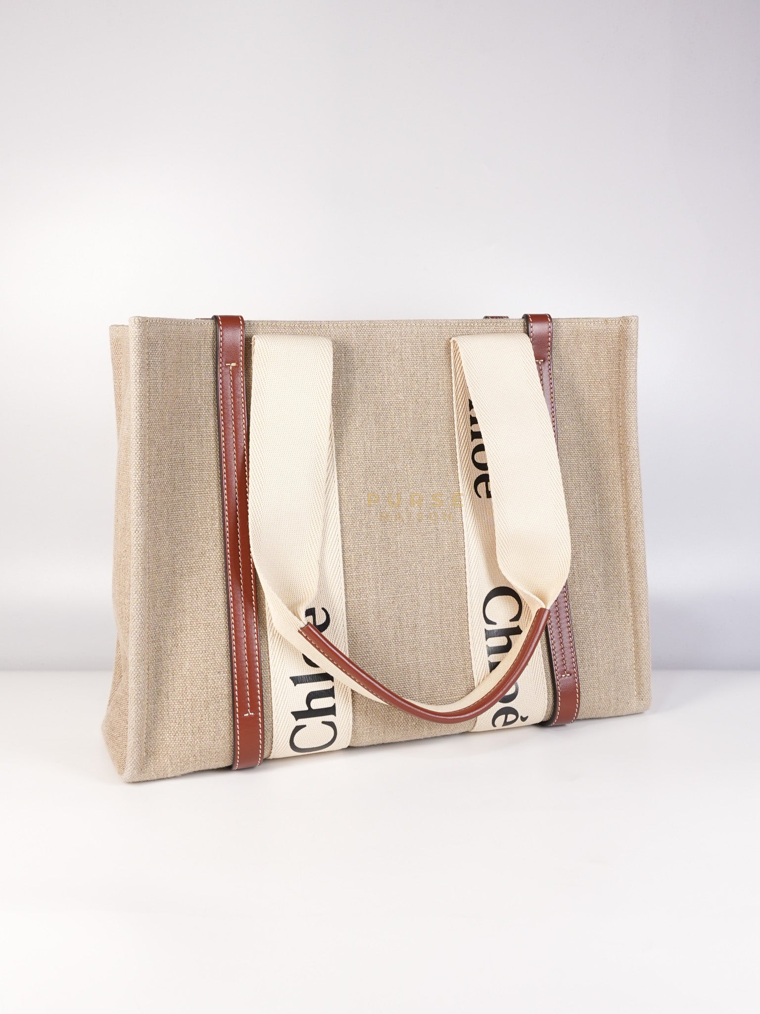 Woody Canvas & Calf Leather Tote Bag Medium | Purse Maison Luxury Bags Shop