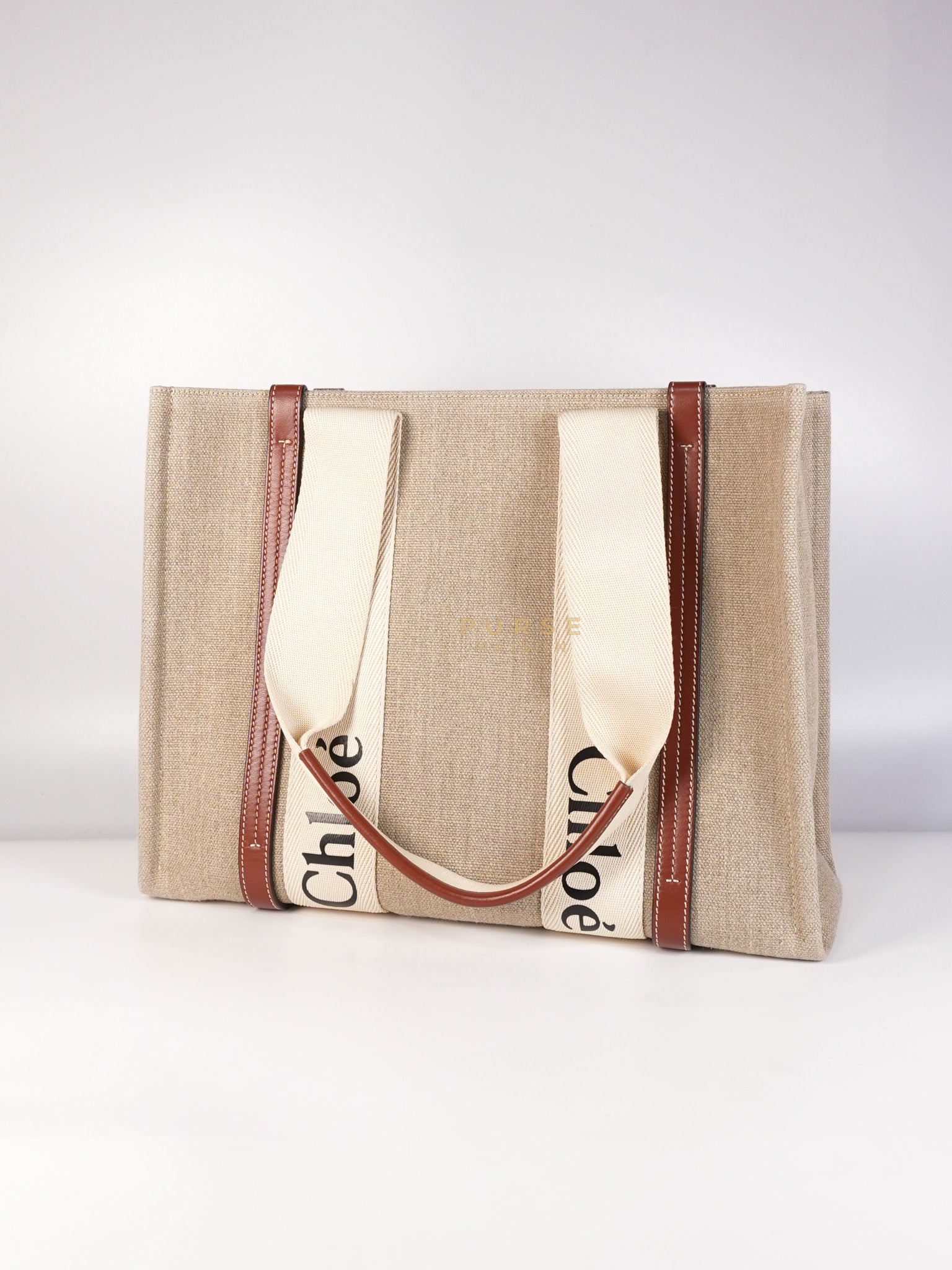 Woody Canvas & Calf Leather Tote Bag Medium | Purse Maison Luxury Bags Shop