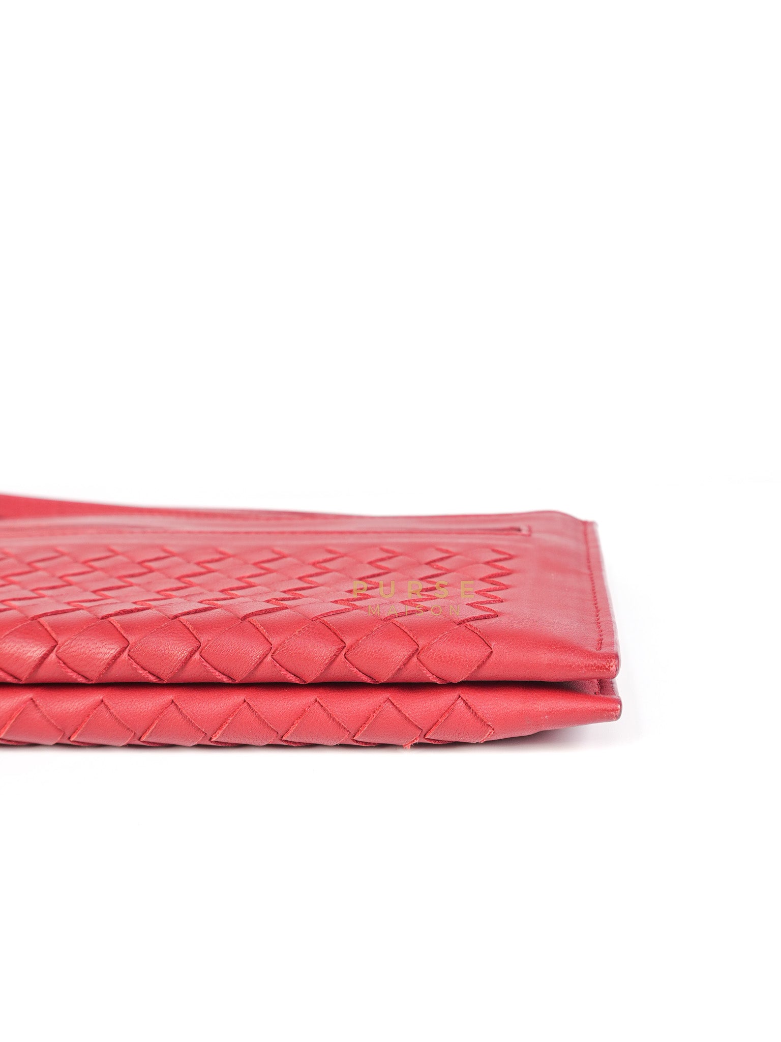 Wristlet Pouch in Red Intrecciato Leather | Purse Maison Luxury Bags Shop