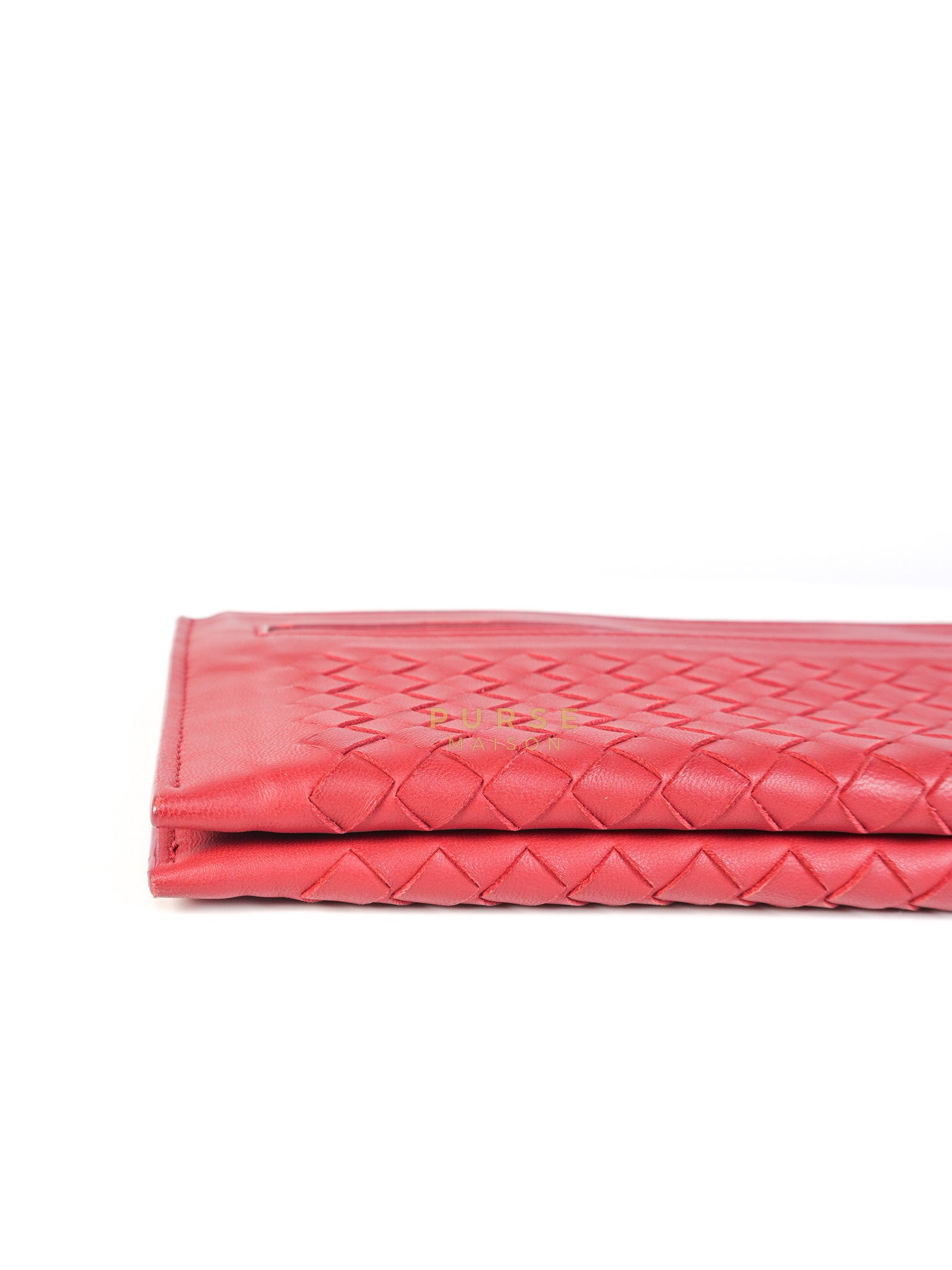 Wristlet Pouch in Red Intrecciato Leather | Purse Maison Luxury Bags Shop