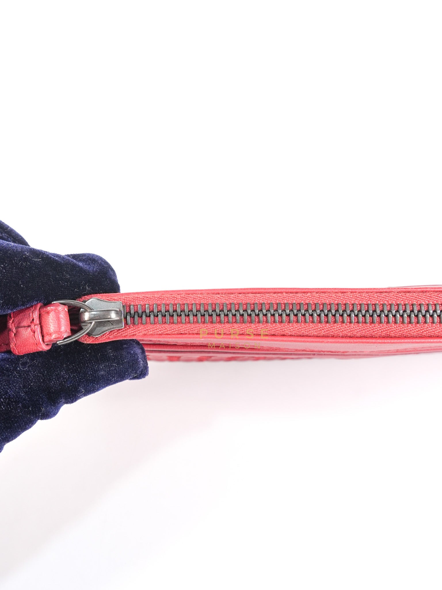 Wristlet Pouch in Red Intrecciato Leather | Purse Maison Luxury Bags Shop