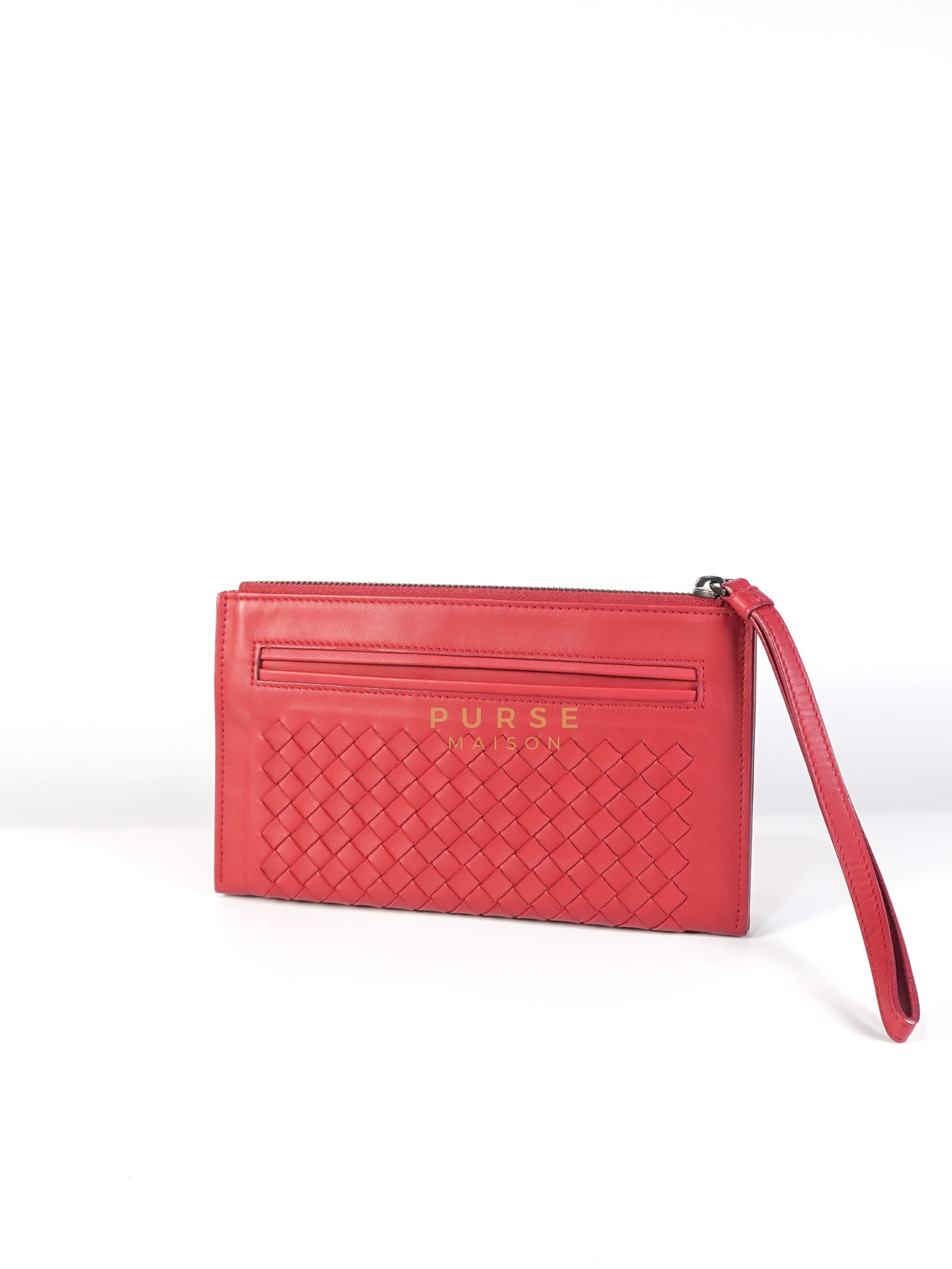 Wristlet Pouch in Red Intrecciato Leather | Purse Maison Luxury Bags Shop