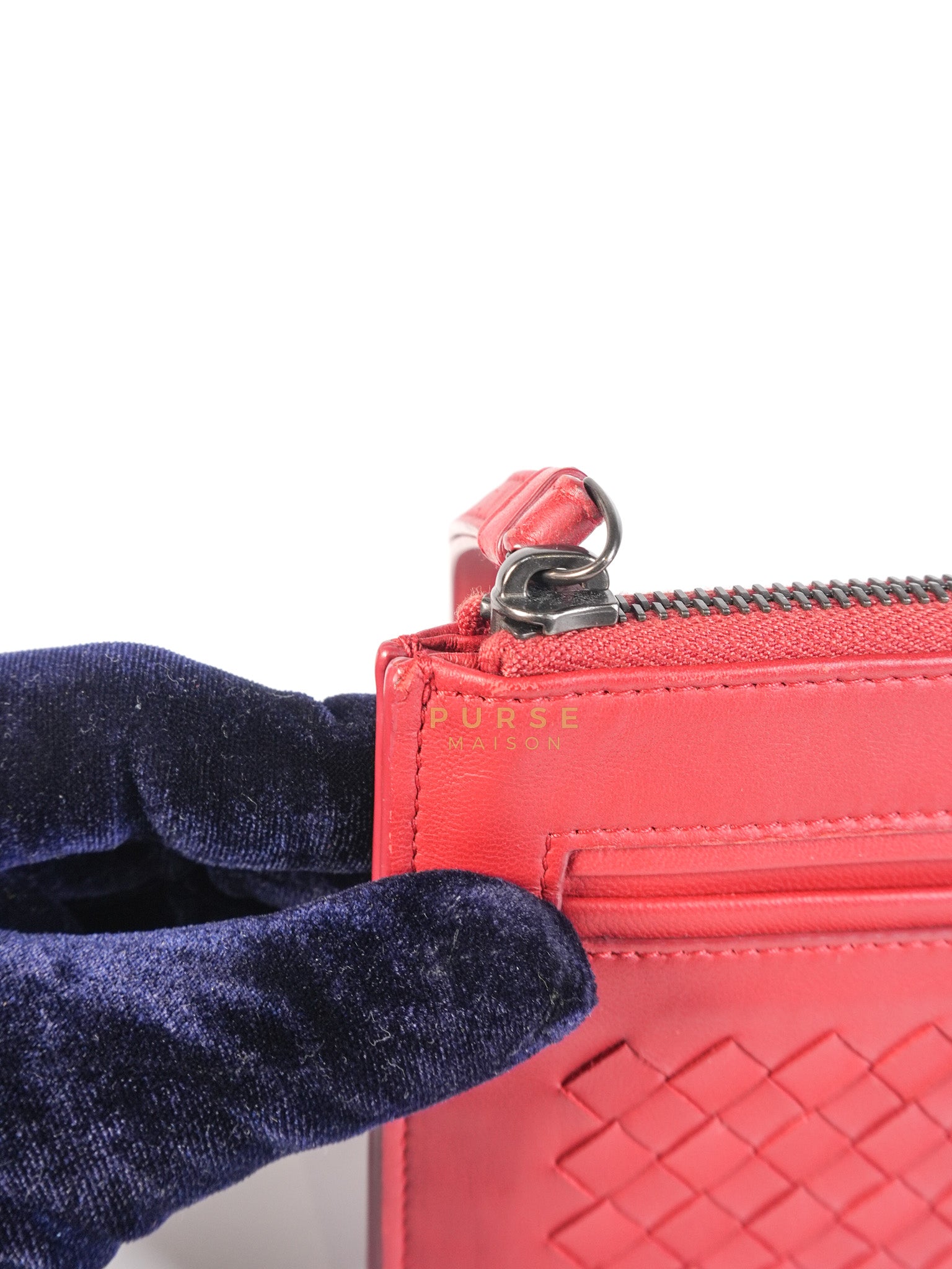 Wristlet Pouch in Red Intrecciato Leather | Purse Maison Luxury Bags Shop