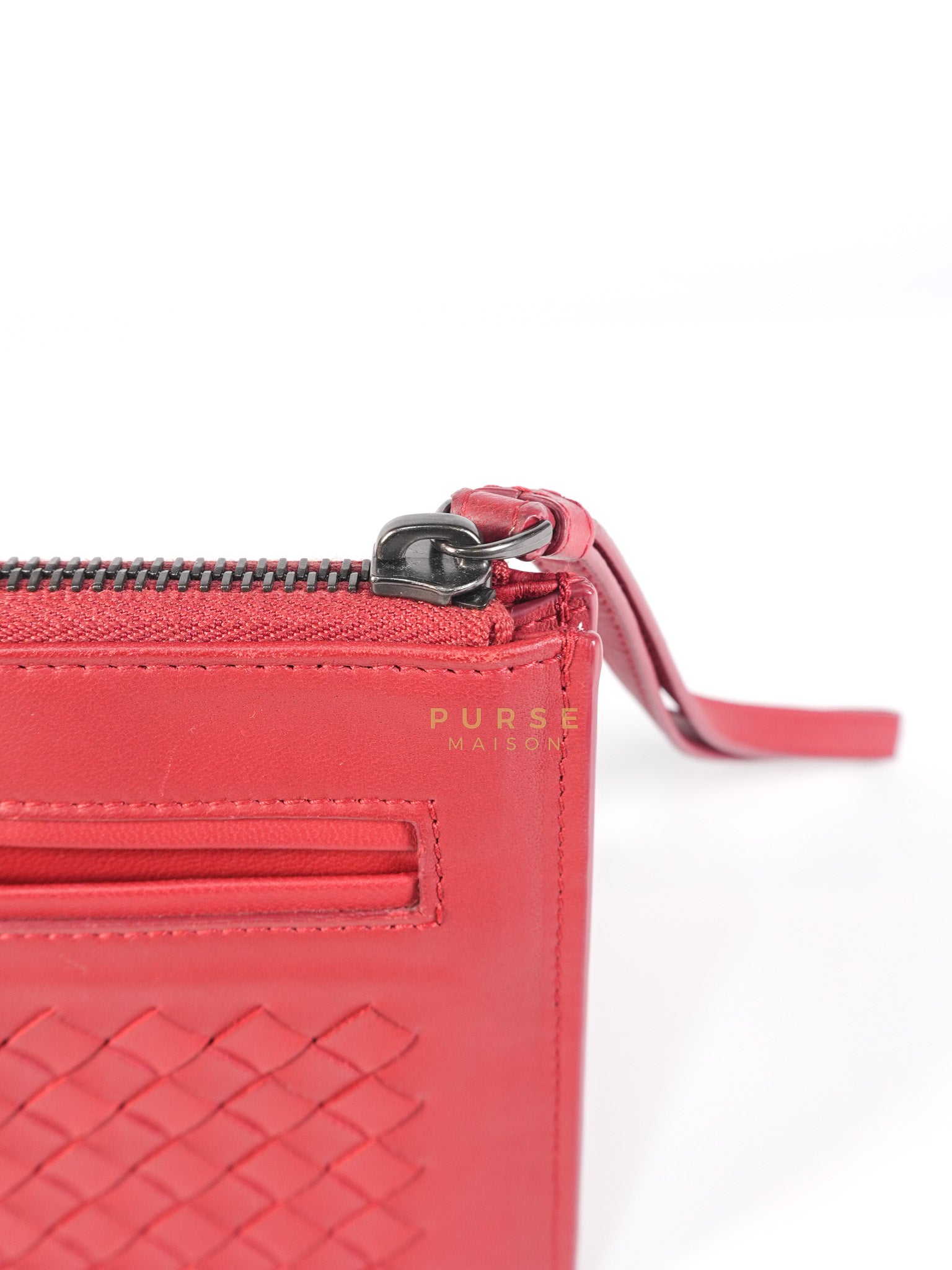 Wristlet Pouch in Red Intrecciato Leather | Purse Maison Luxury Bags Shop