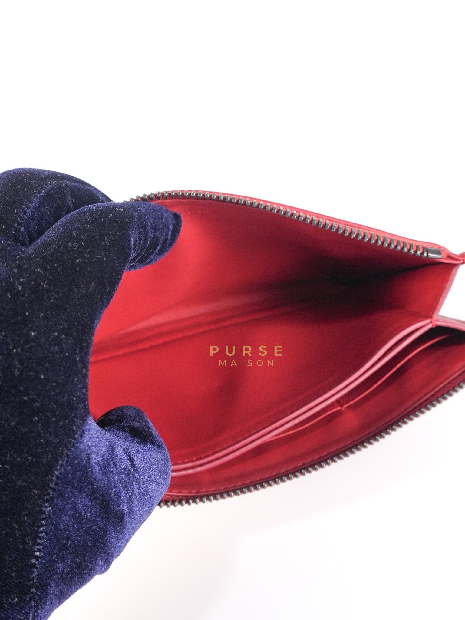 Wristlet Pouch in Red Intrecciato Leather | Purse Maison Luxury Bags Shop
