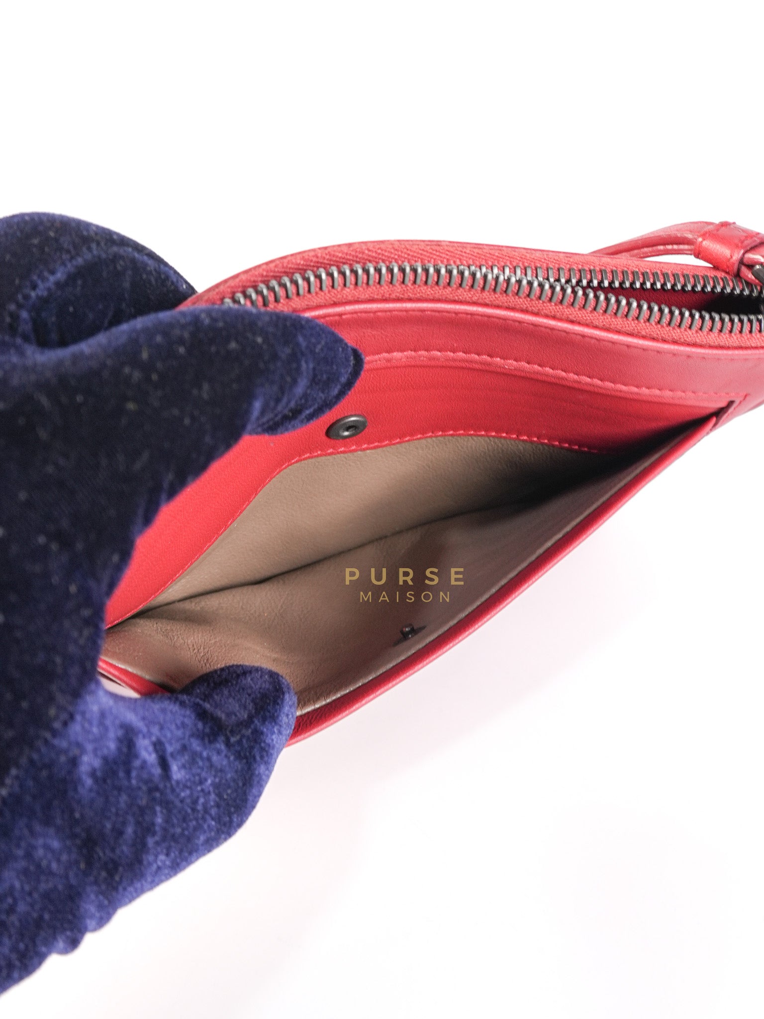 Wristlet Pouch in Red Intrecciato Leather | Purse Maison Luxury Bags Shop