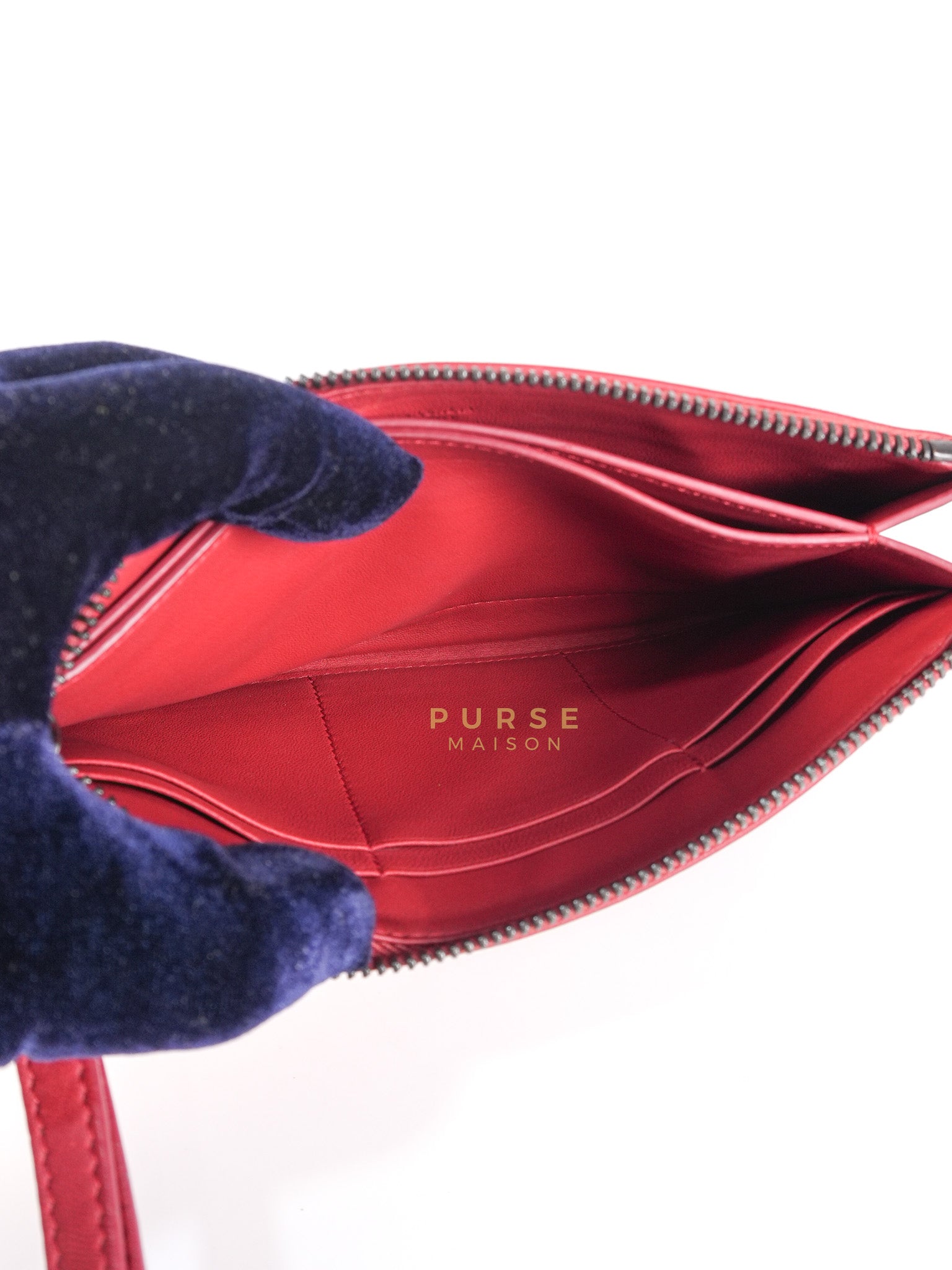 Wristlet Pouch in Red Intrecciato Leather | Purse Maison Luxury Bags Shop