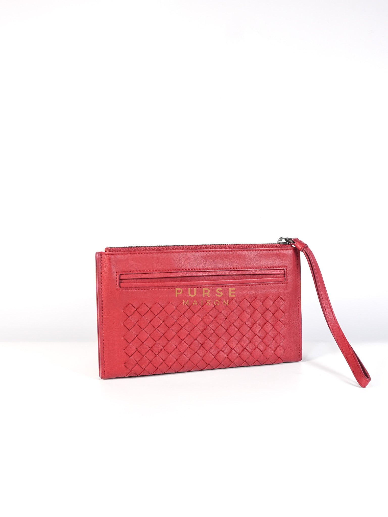 Wristlet Pouch in Red Intrecciato Leather | Purse Maison Luxury Bags Shop